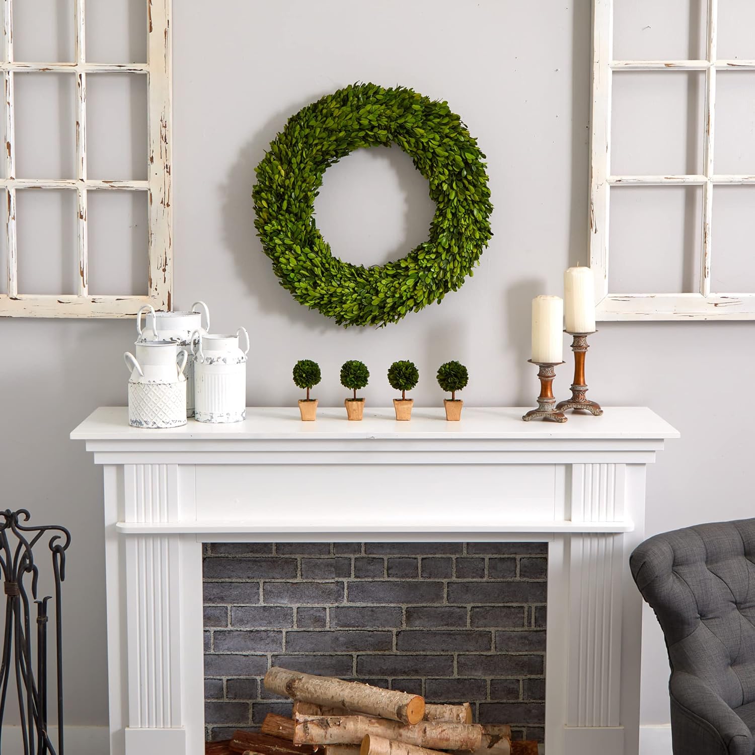 Nearly Natural 24in Preserved Boxwood Wreath