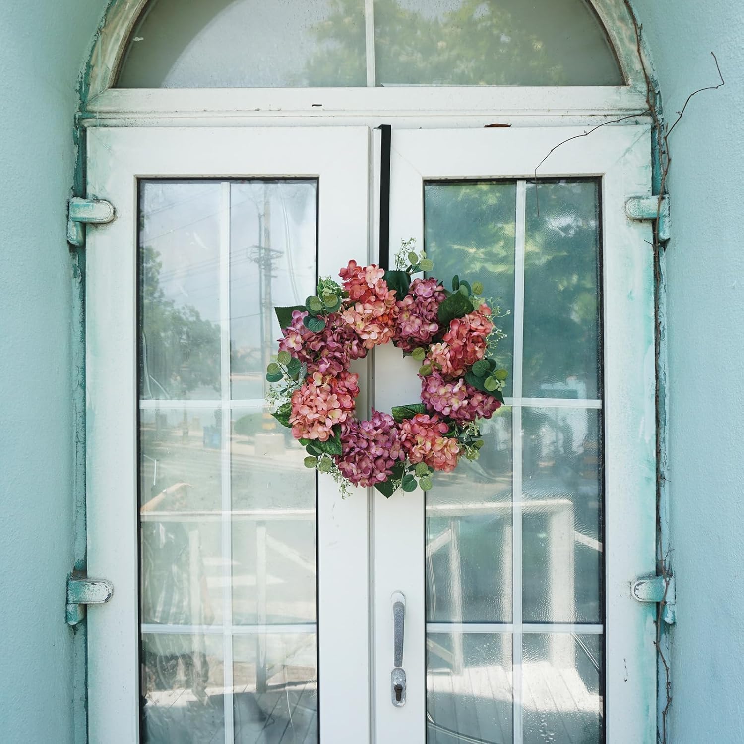 Hometrance 18 Inch Artificial Hydrangea Door Wreath