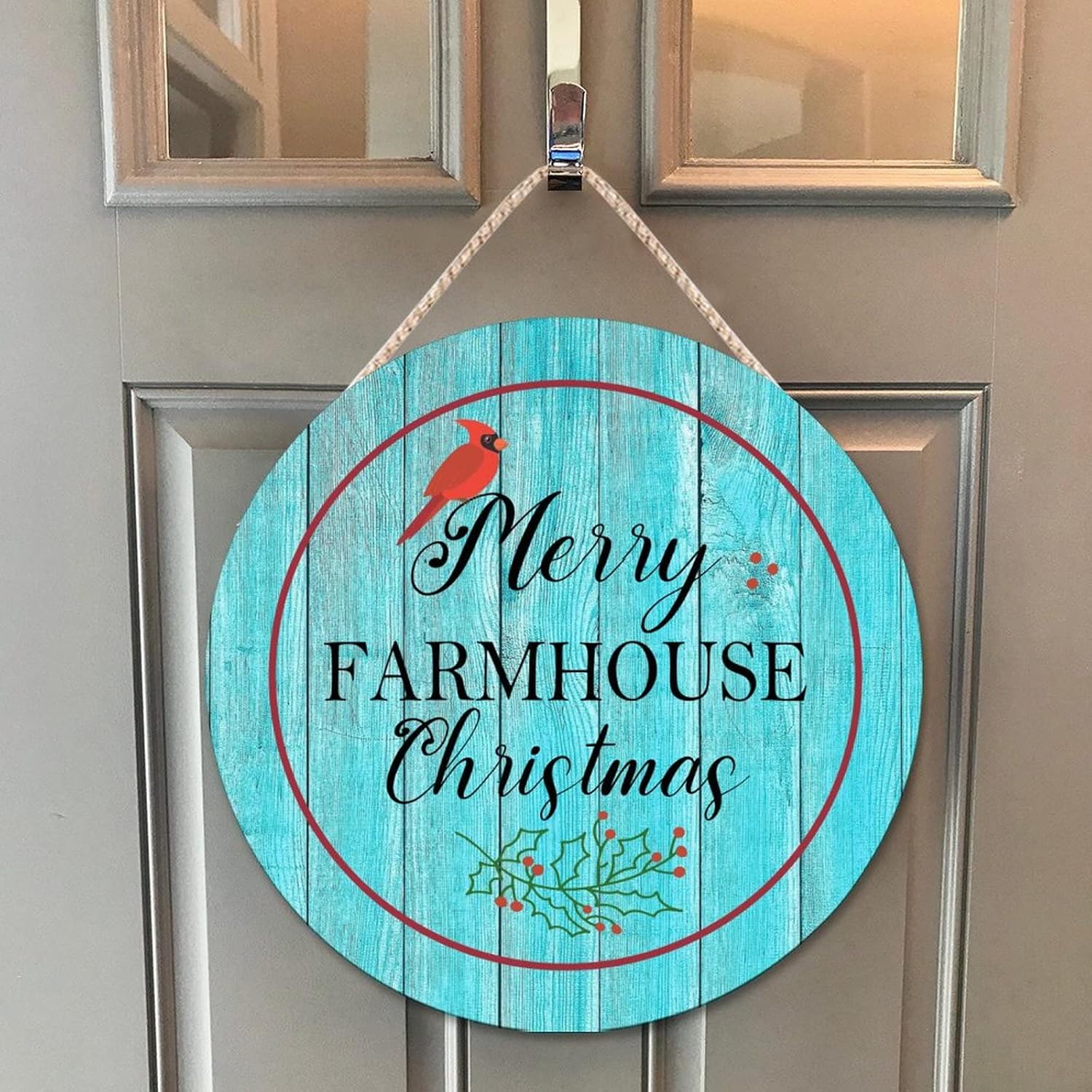 Farmhouse Door Hanger Red Bird Wreath 10x10in