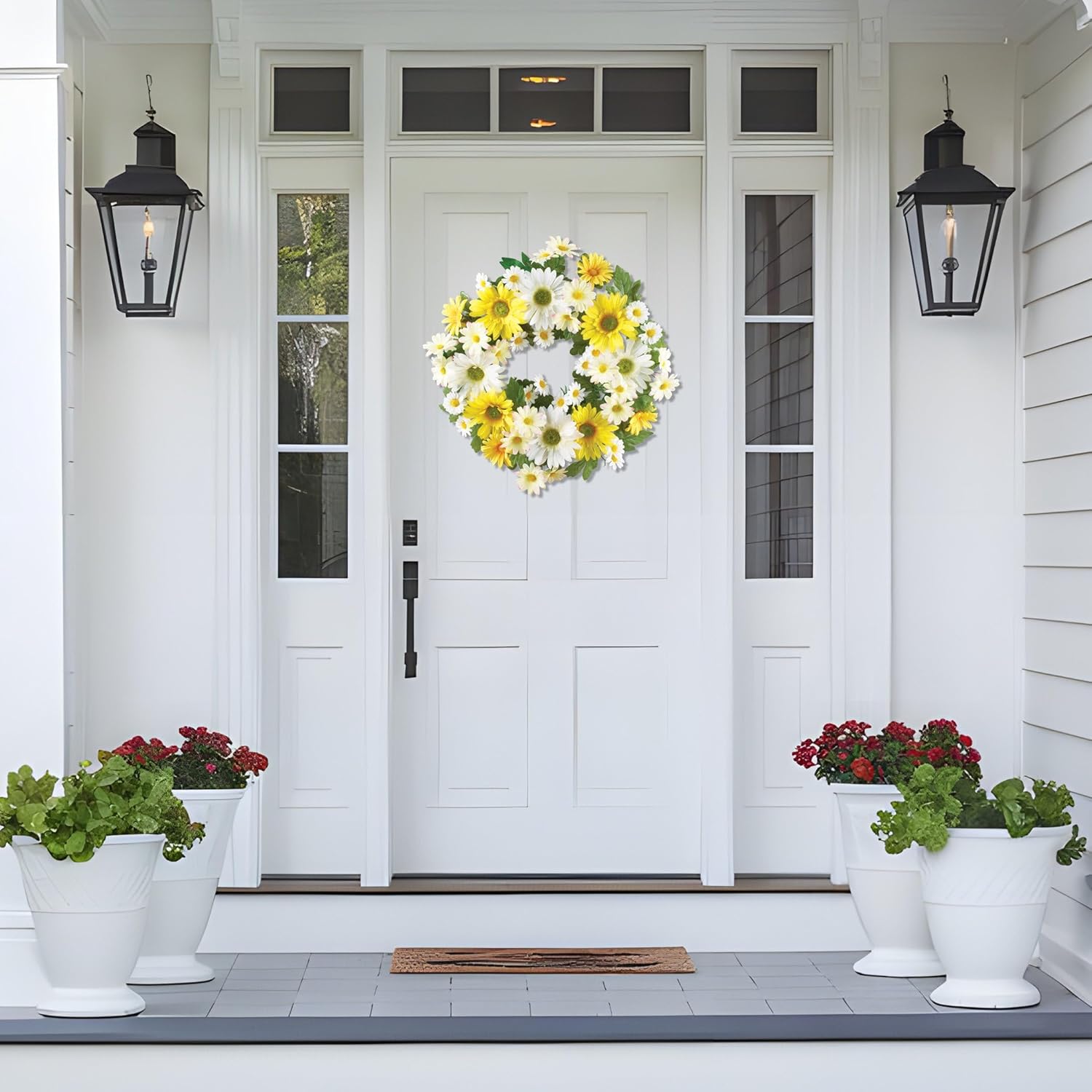 Beautiful Mixed Yellow and White Daisy Front Door Wreath