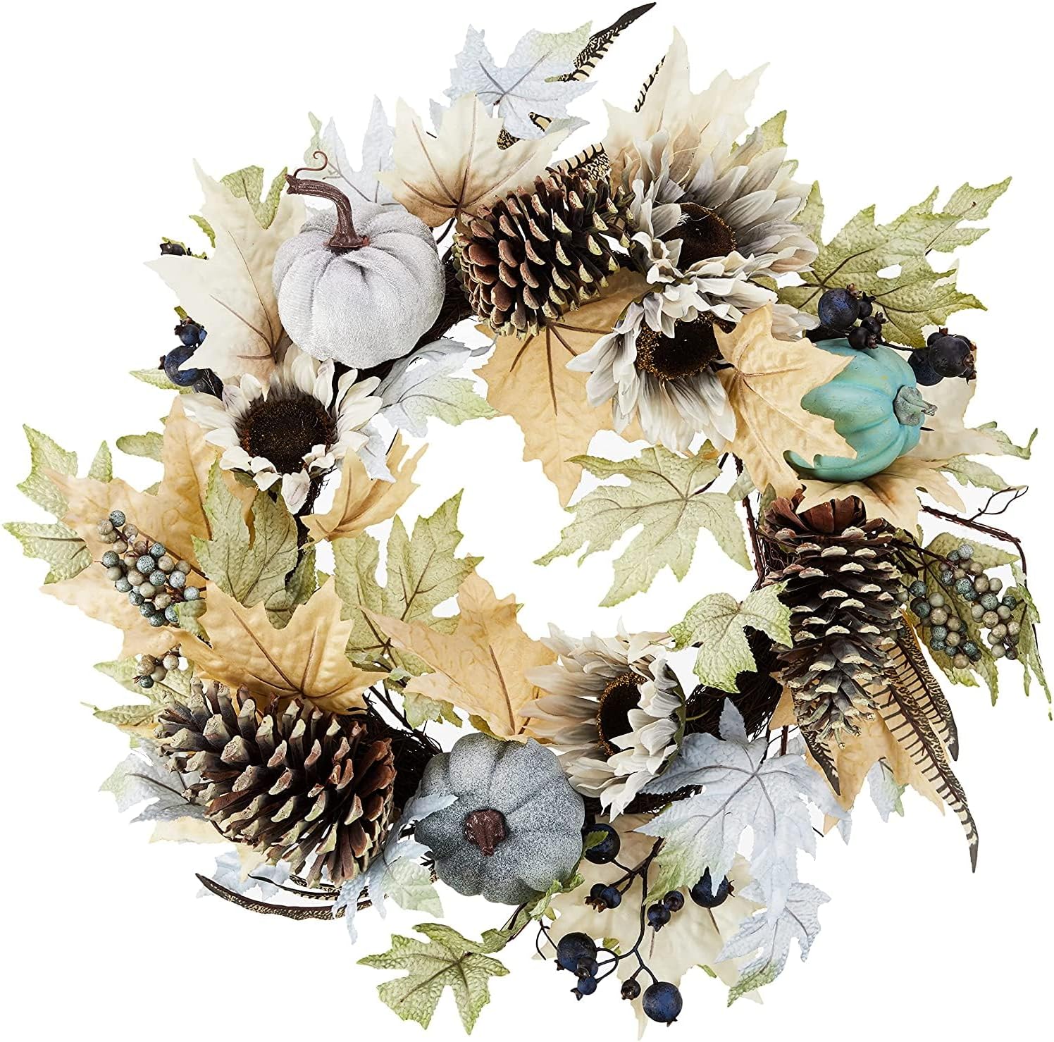 Admired By Nature 24 Inch Artificial Pumpkin Sunflower Wreath
