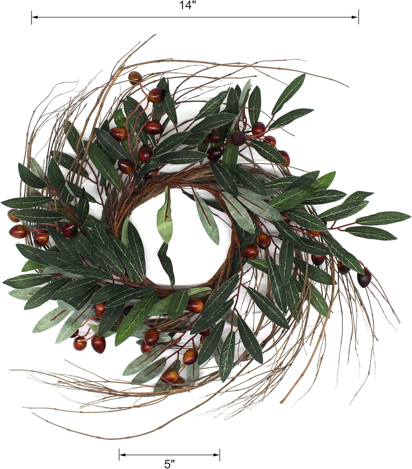 Rustic Country Artificial Olive Wreath 14 Inch