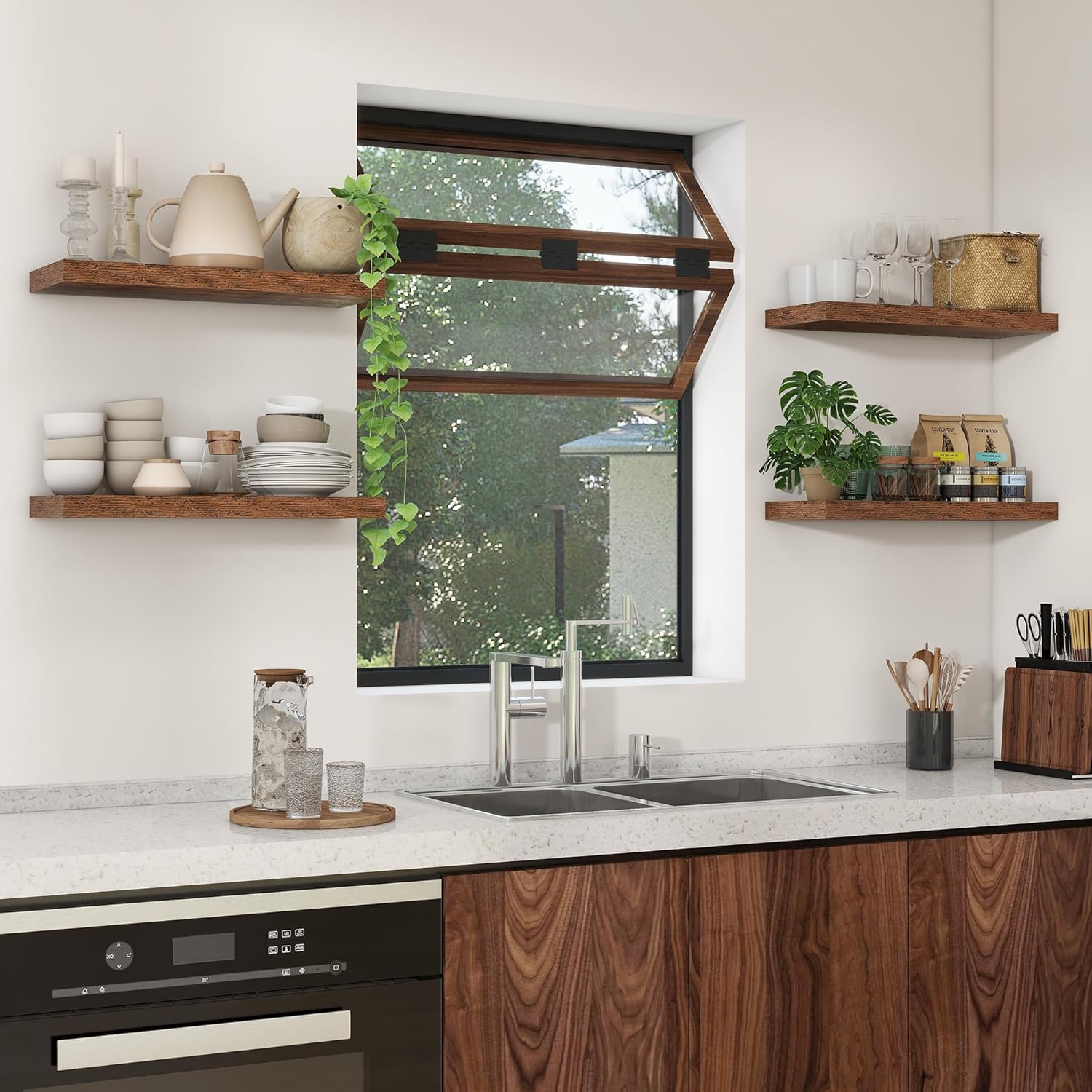 Heimlove 24 Inch Floating Shelves Wall Mount Set of 2 Brown