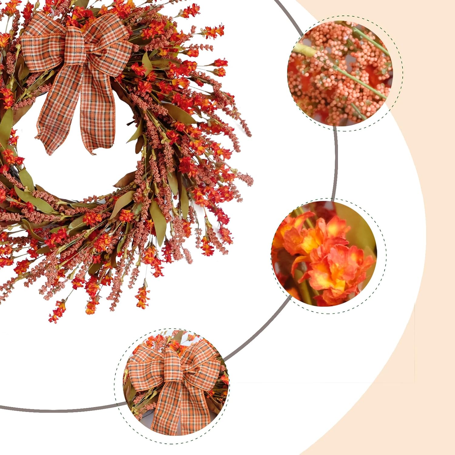 TEMPUS 20 Inch Autumn Red Salvia Wreath Artificial Fall Decor