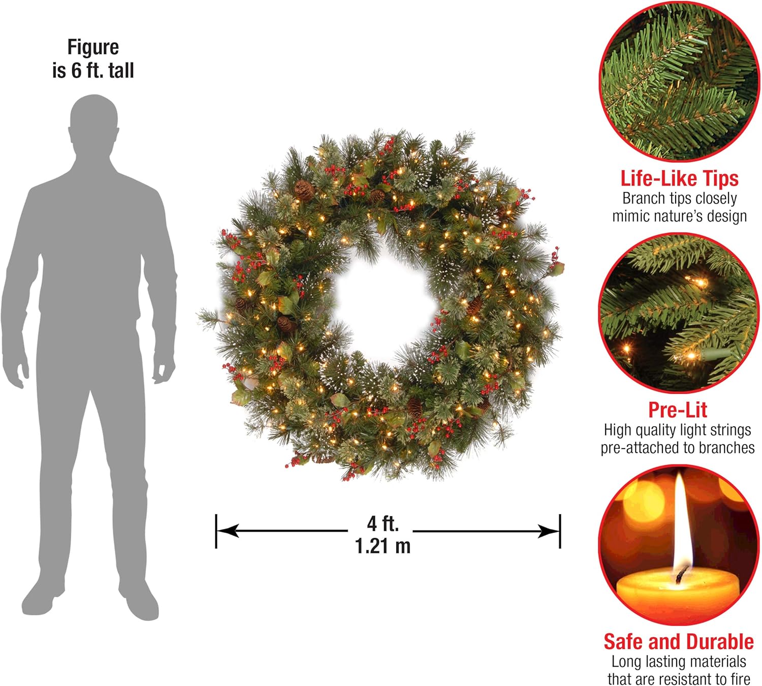 National Tree Company Pre-Lit Artificial Christmas Wreath 48 Inches