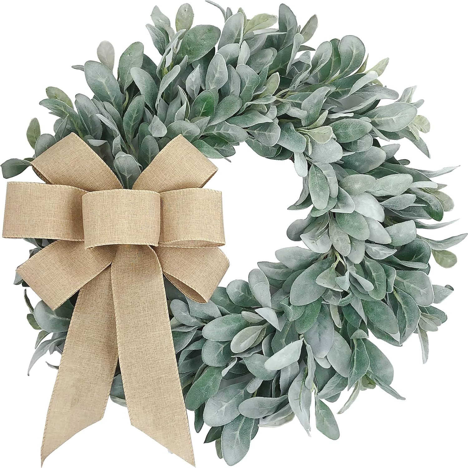 Easy Fine Lambs Ear Wreath 22-24 Inches Burlap Bow