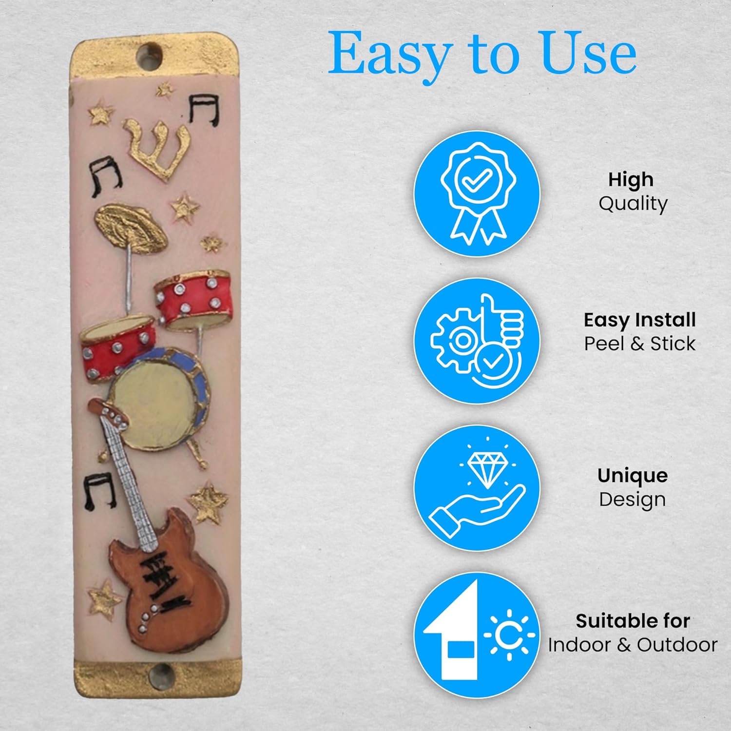 Ceramic Mezuzah Case with Gold-Red Butterflies Design