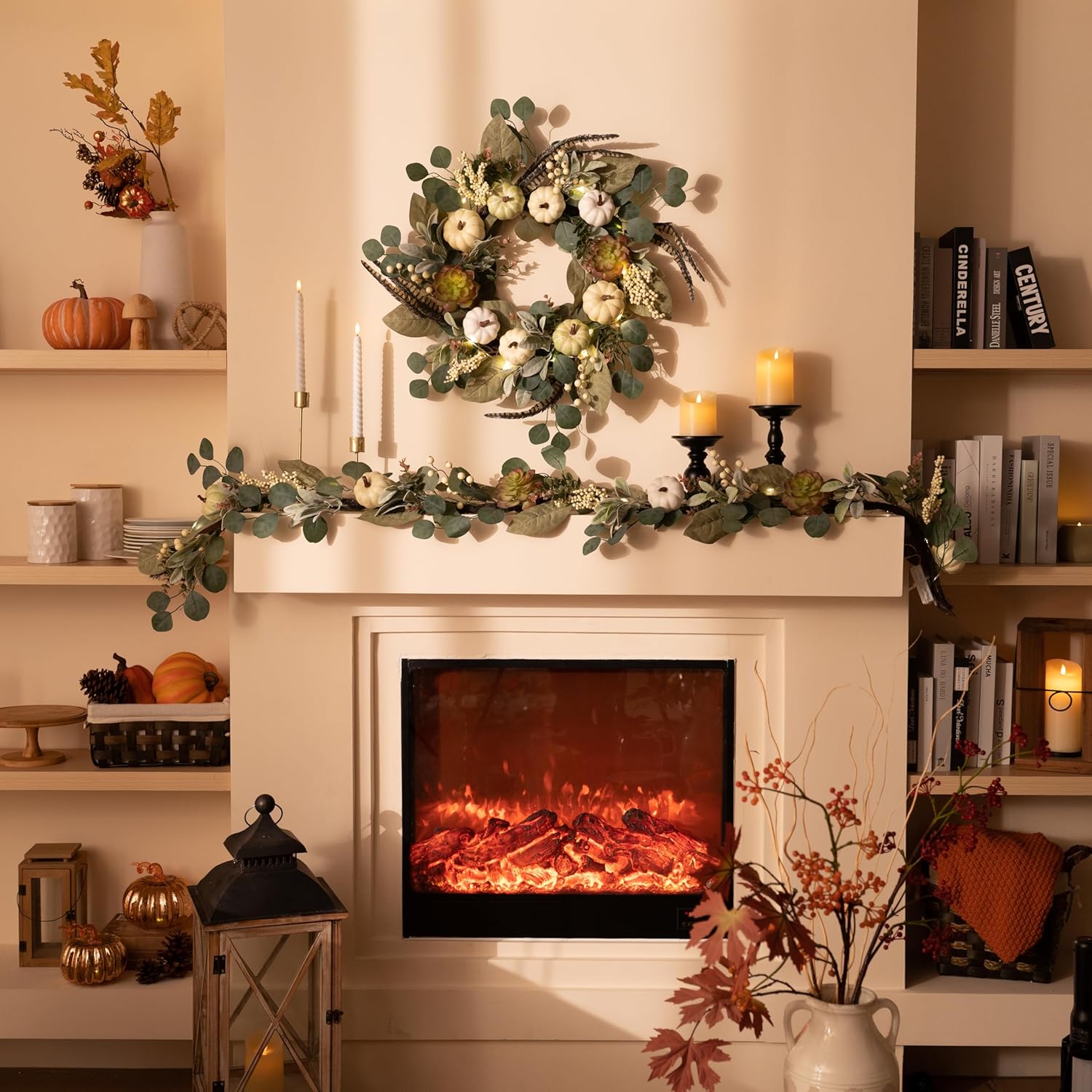 Valery Madelyn Fall Wreath with Light for Front Door