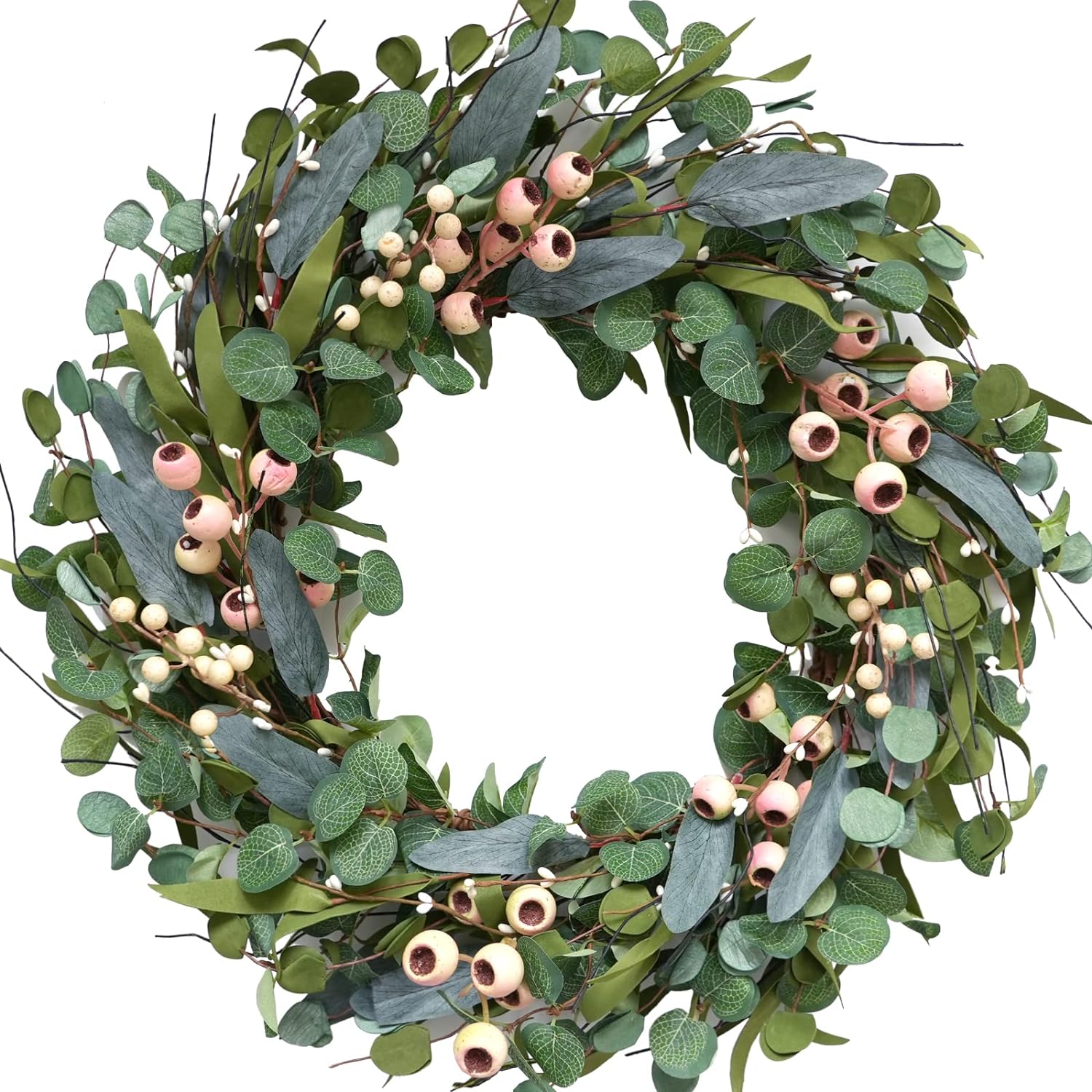 Bibelot 20in Artificial Eucalyptus Leaves Wreath with White Berries