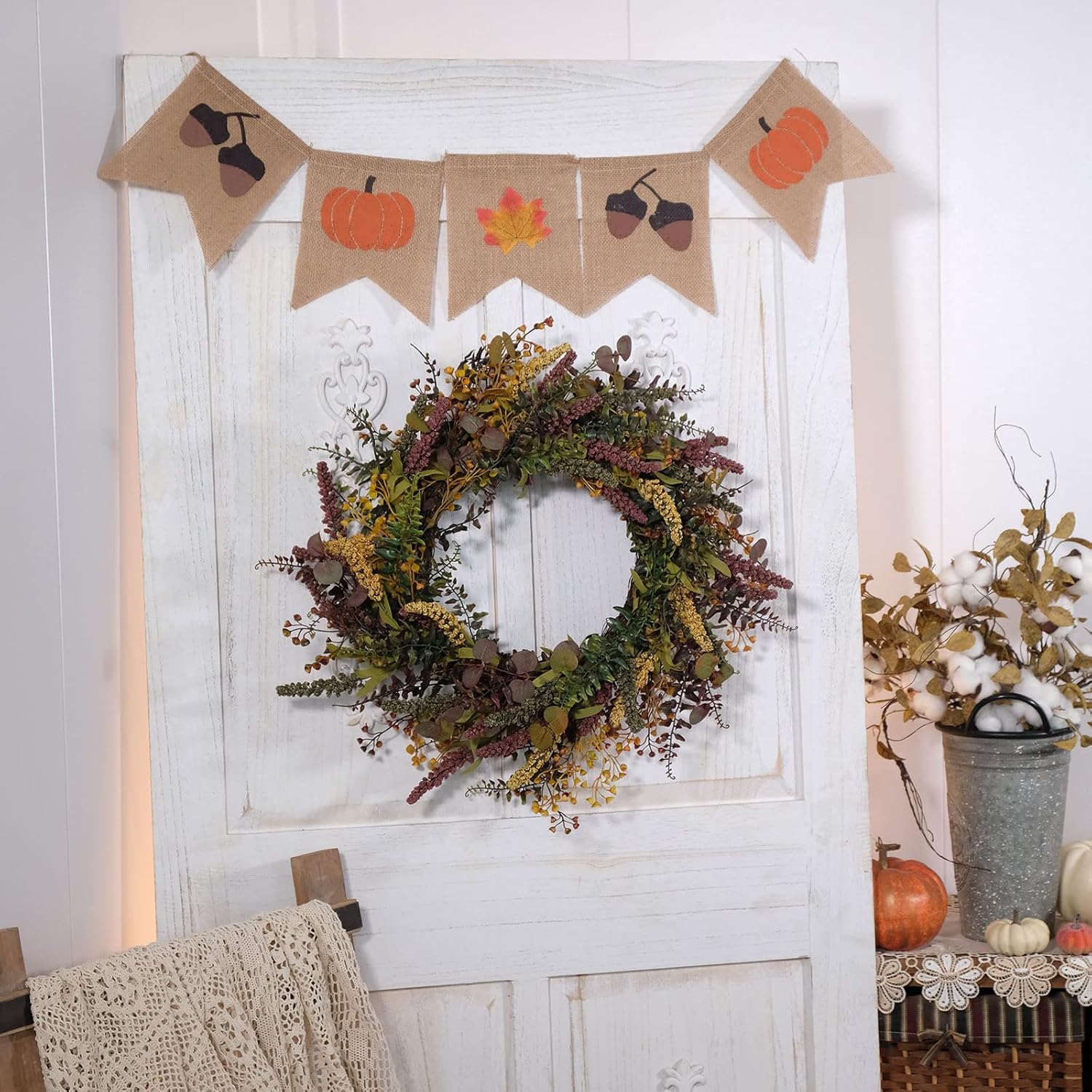 Idyllic 18 Inches Harvest Wreath - Fall Door Decor