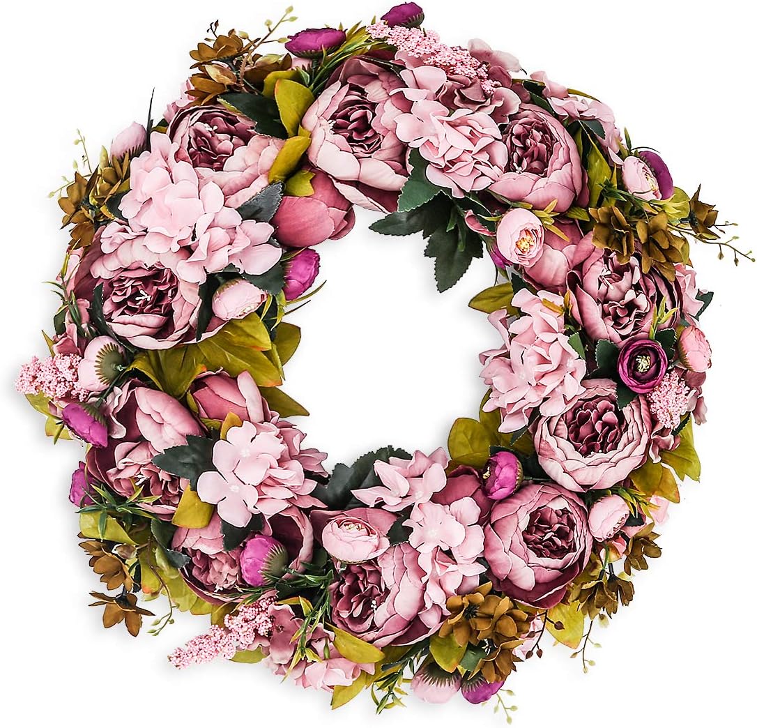 BOMAROLAN 19 Inch Artificial Peony Wreath