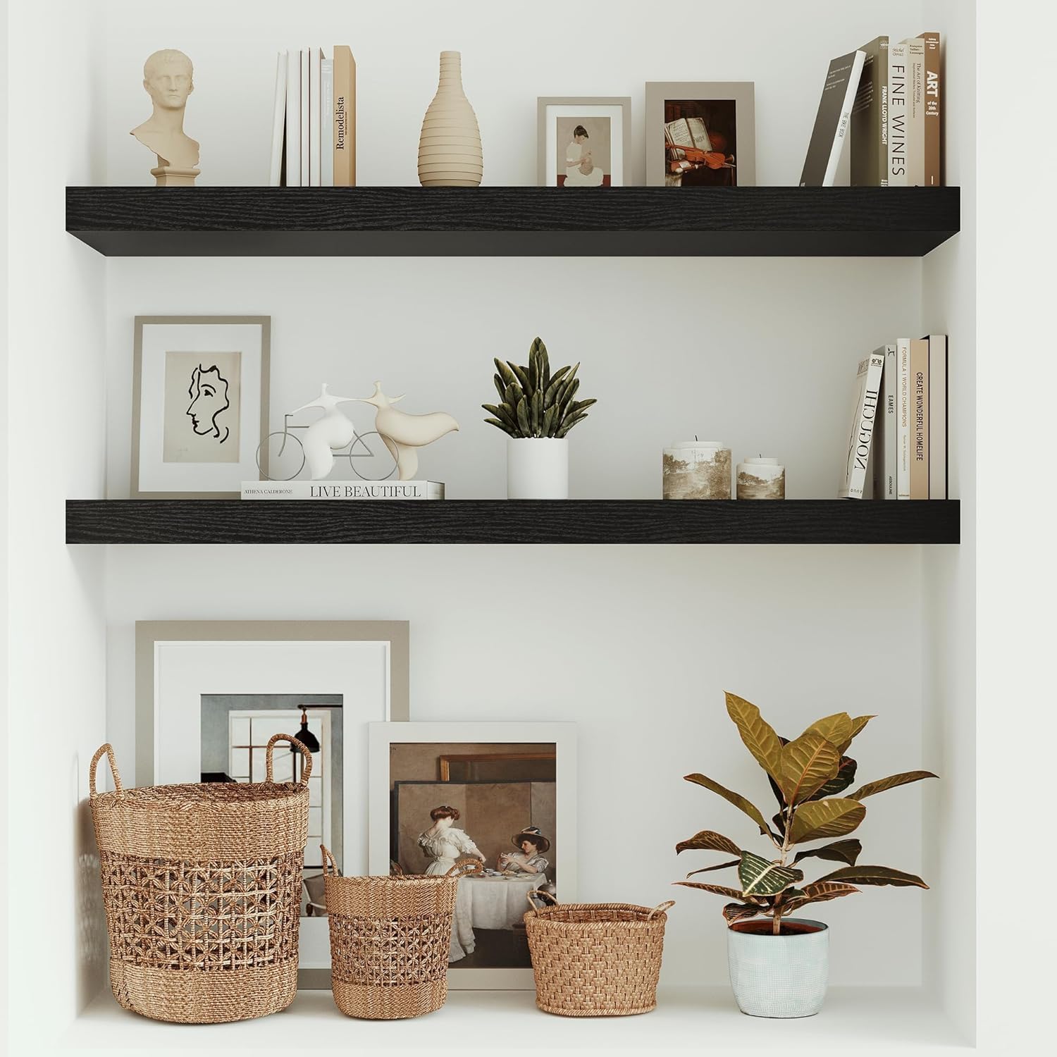 Vivelove Black Floating Shelves Wall 10 Inch Deep 36x103x18