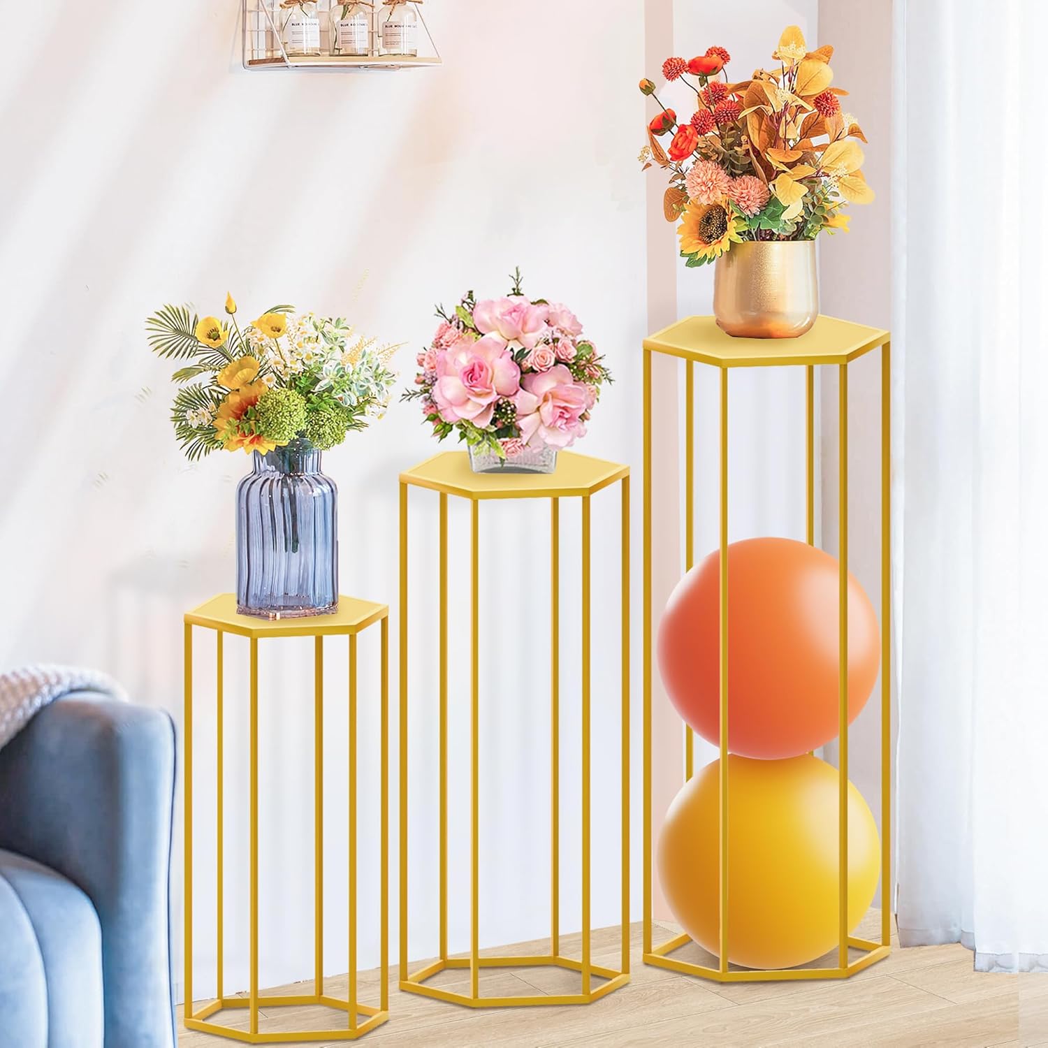 Hexagon Pedestal Stand 3Pcs Gold Metal Cake Display Stands