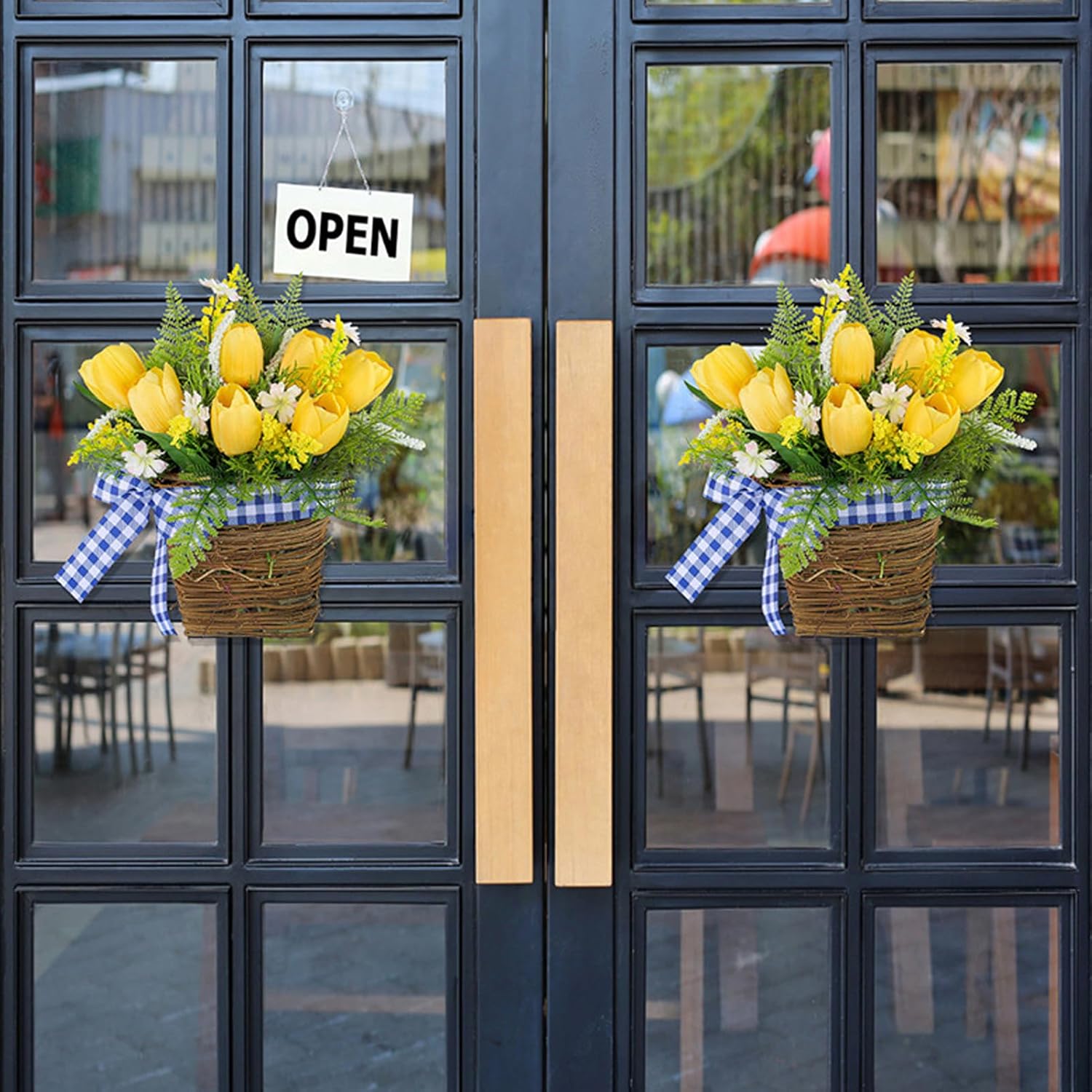 Tomotato Tulips Door Wreath Basket with Wildflowers