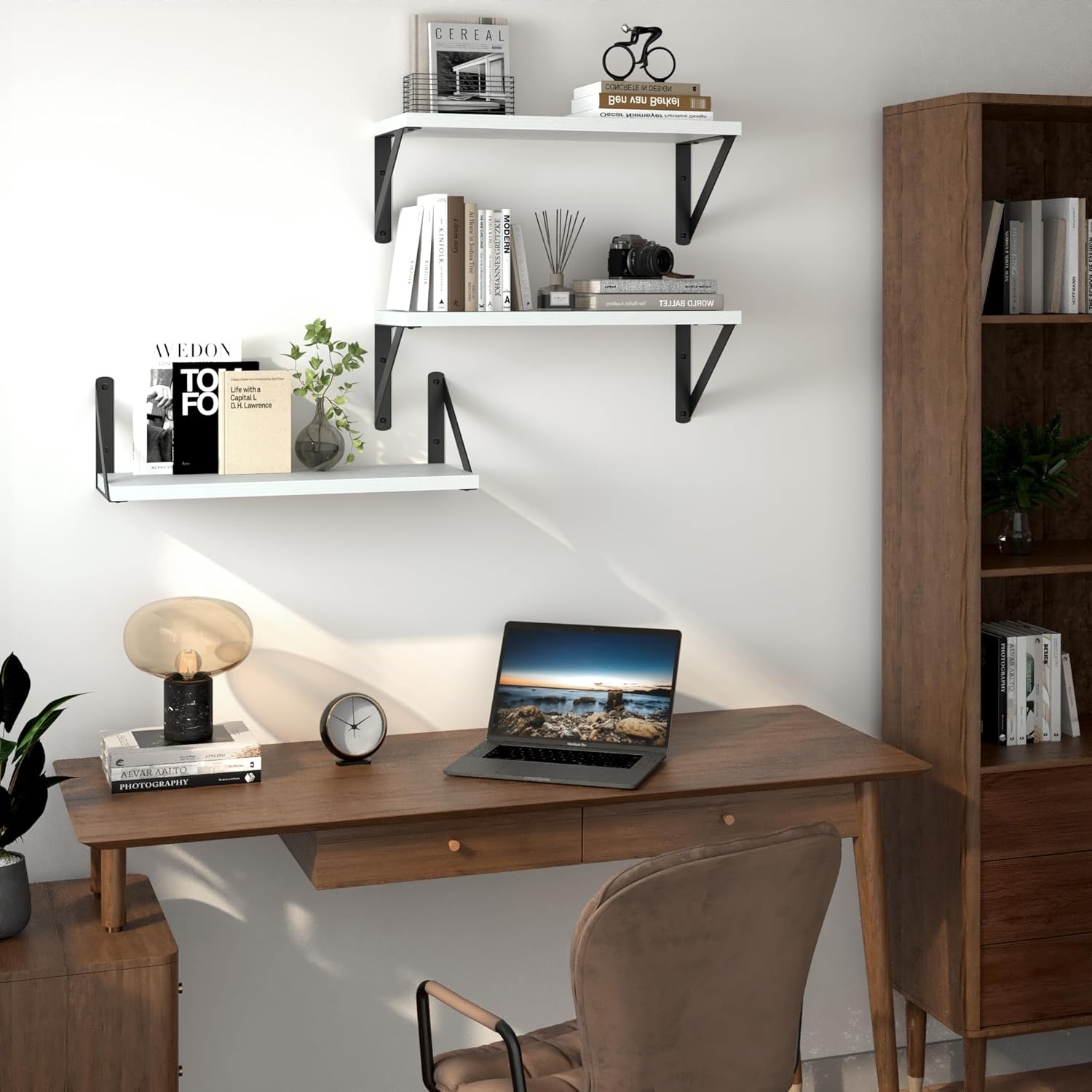 Heimlove Floating Shelves Set of 3 16 Inch White Wood Wall Mount