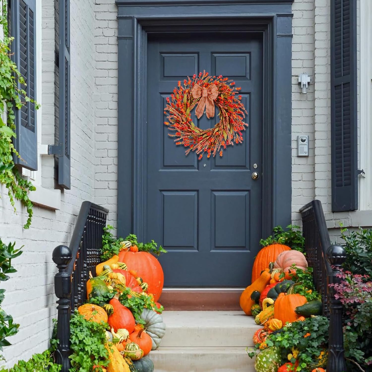 TEMPUS 20 Inch Autumn Red Salvia Wreath Artificial Fall Decor