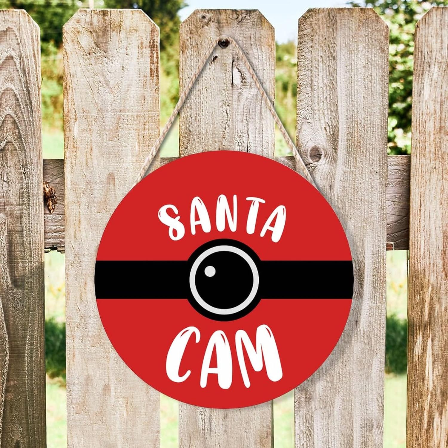 Farmhouse Door Hanger Red Funny Elf Surveillance Wood Sign