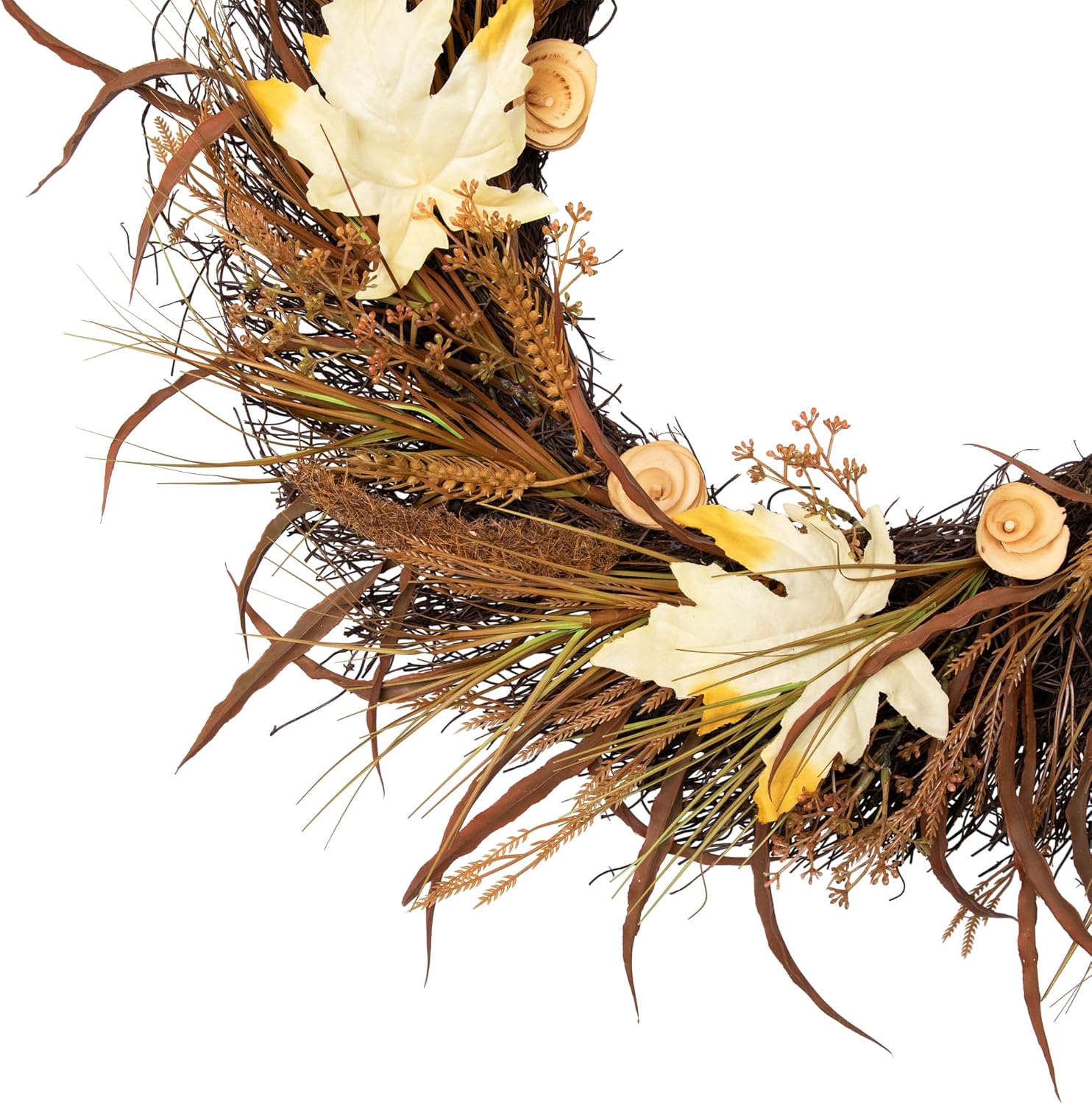 Northlight Autumn Harvest Cattail and Wheat Artificial Wreath Unlit 24 Inch Brown