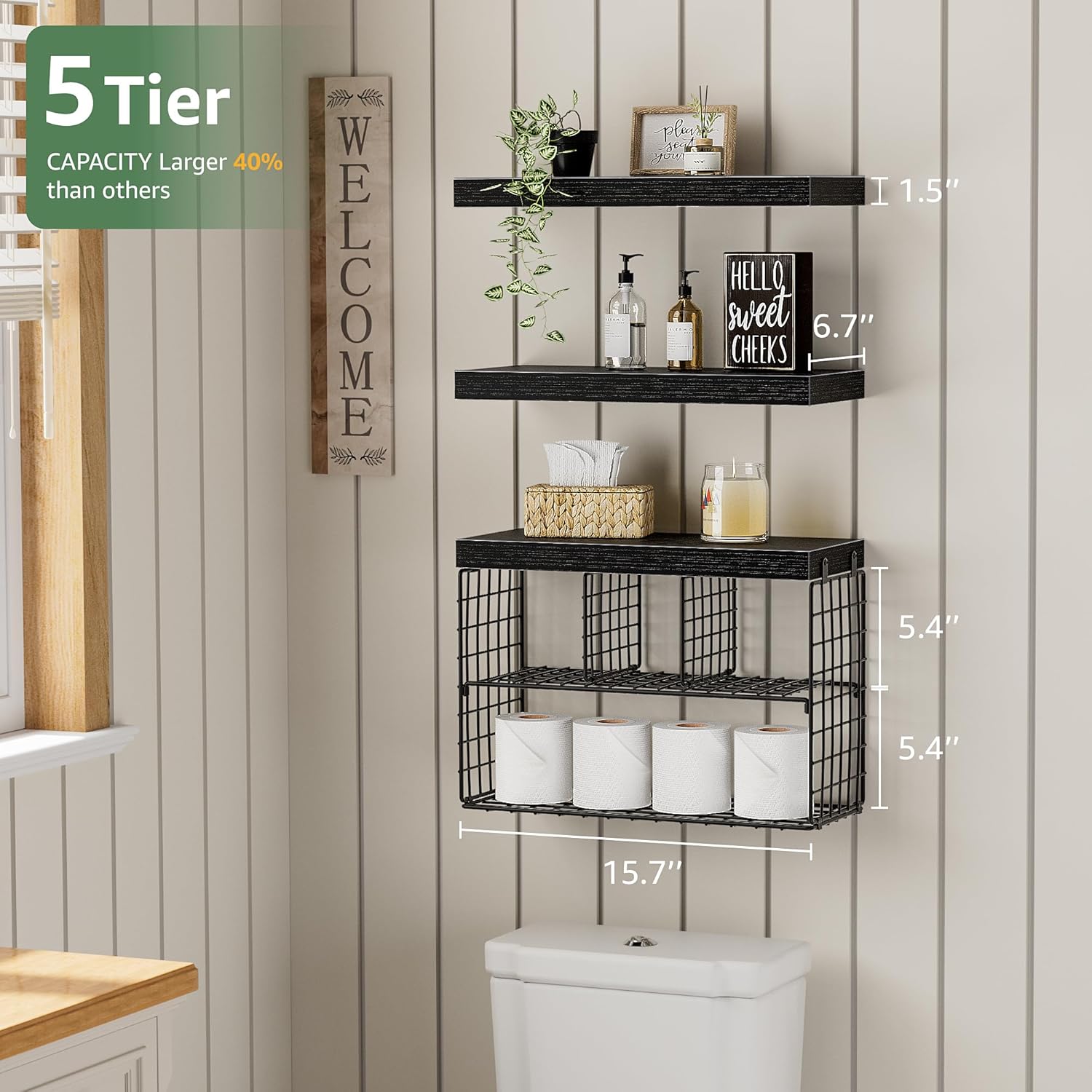 KLUVIS Bathroom Floating Shelves Set of 3 Black 157 Inch