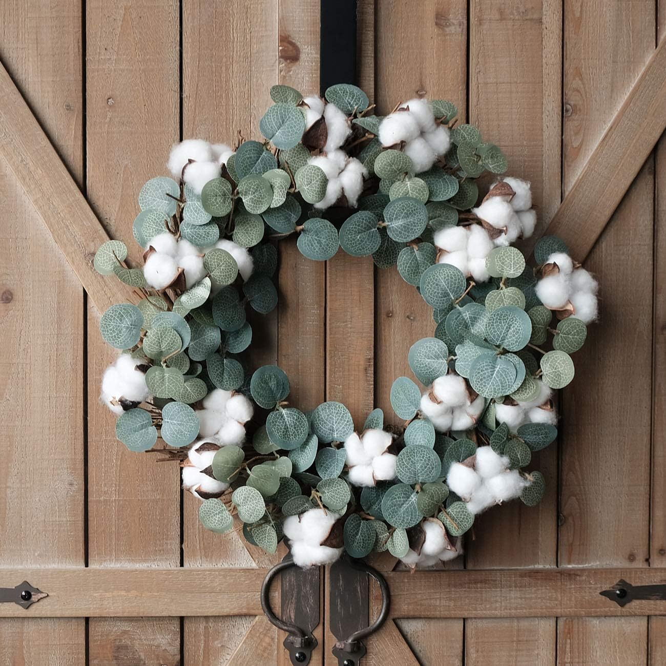 Idyllic Eucalyptus and Cotton Wreath 14 Inches