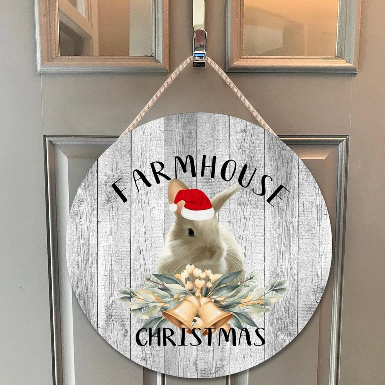 Farmhouse Door Hanger with Santa Hat and Animal Designs