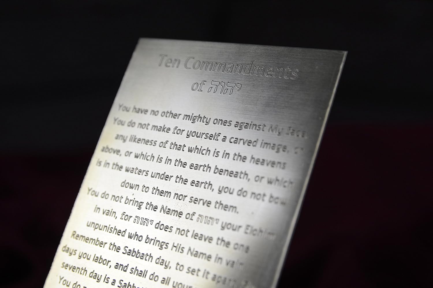 10 Commandments Engraved on Solid Brass Plate