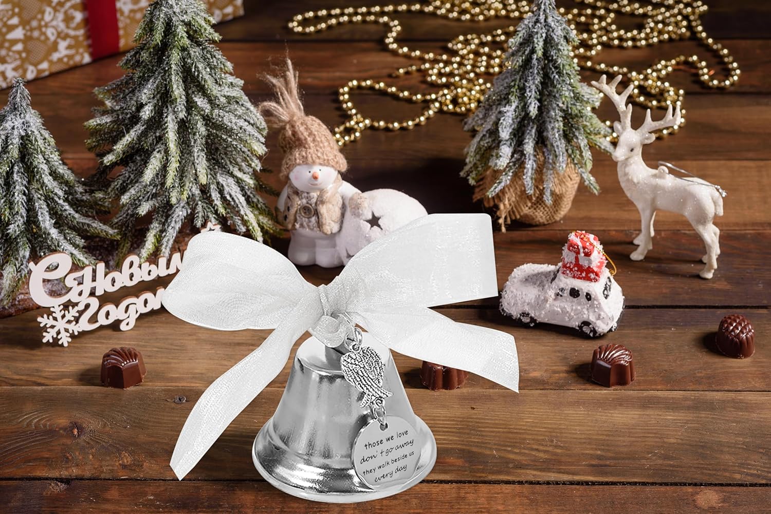 Silver Christmas Bell Ornament with Angel Wings