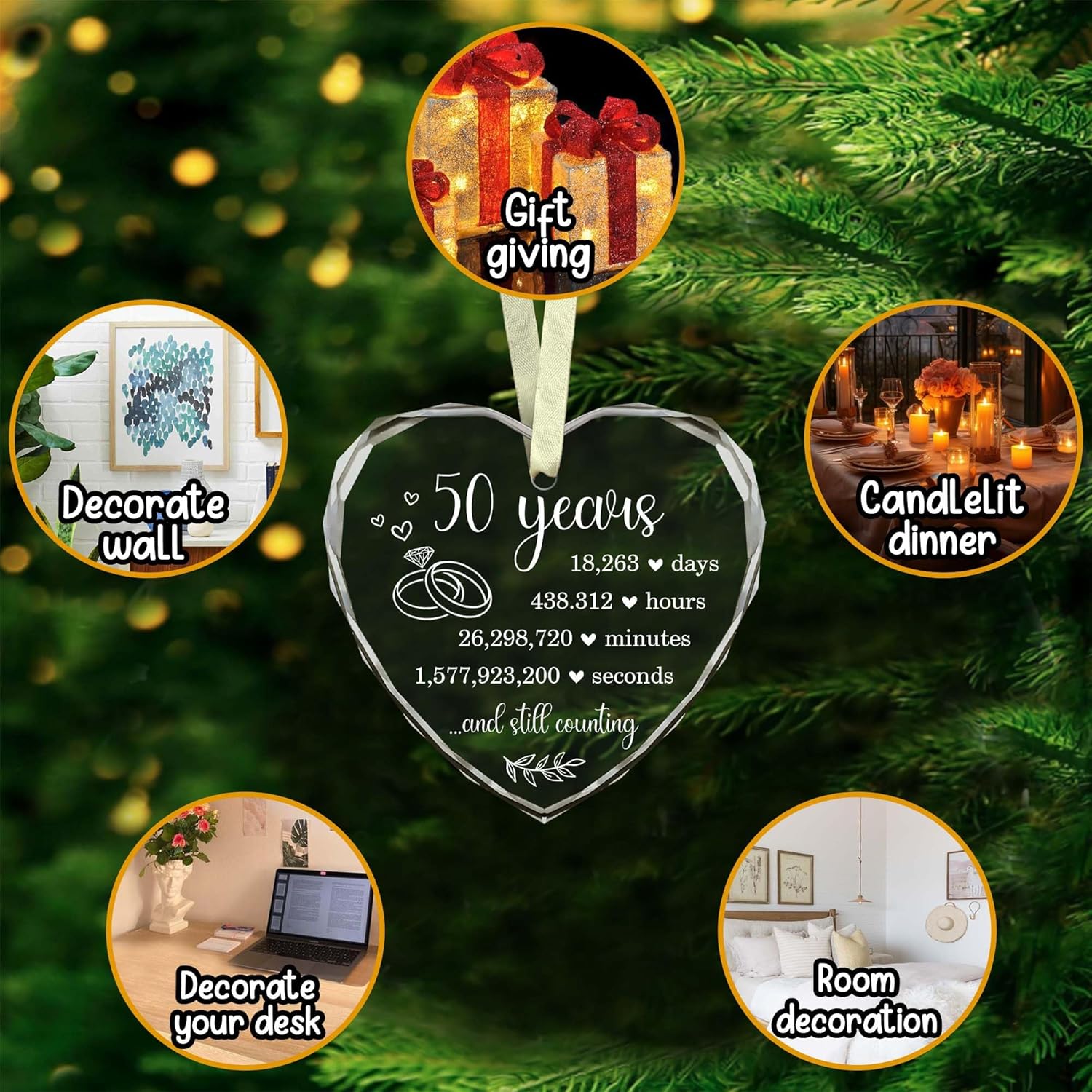 50th Wedding Anniversary Glass Hanging Ornament for Couples