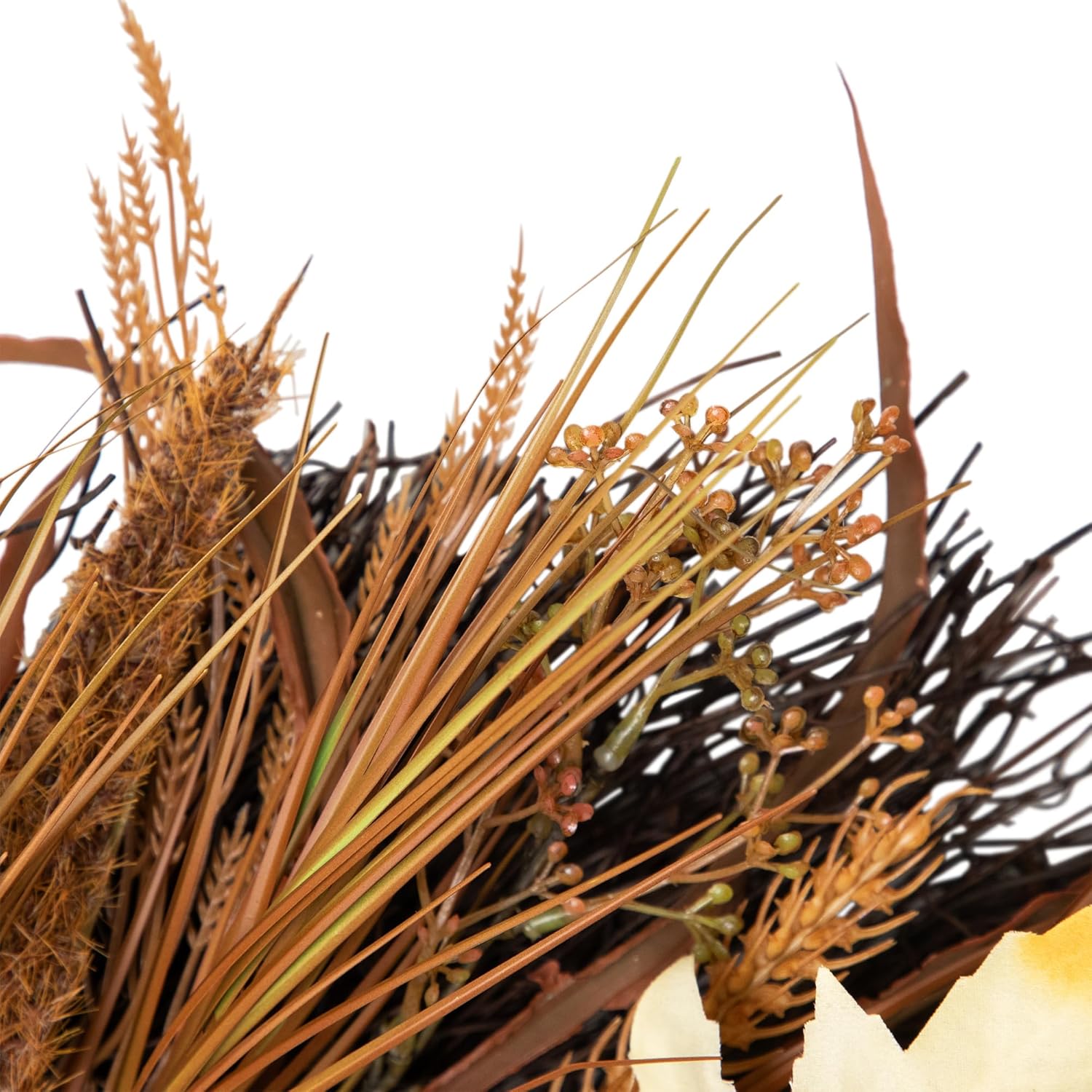Northlight Autumn Harvest Cattail and Wheat Artificial Wreath Unlit 24 Inch Brown