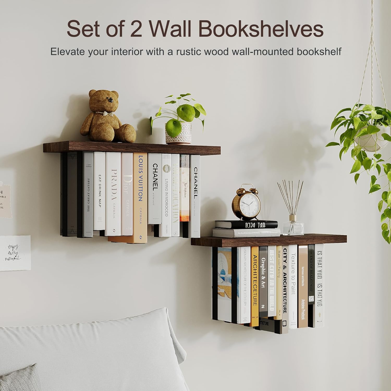 BUTUNITA Floating Bookshelves Rustic Wood 2 Pack