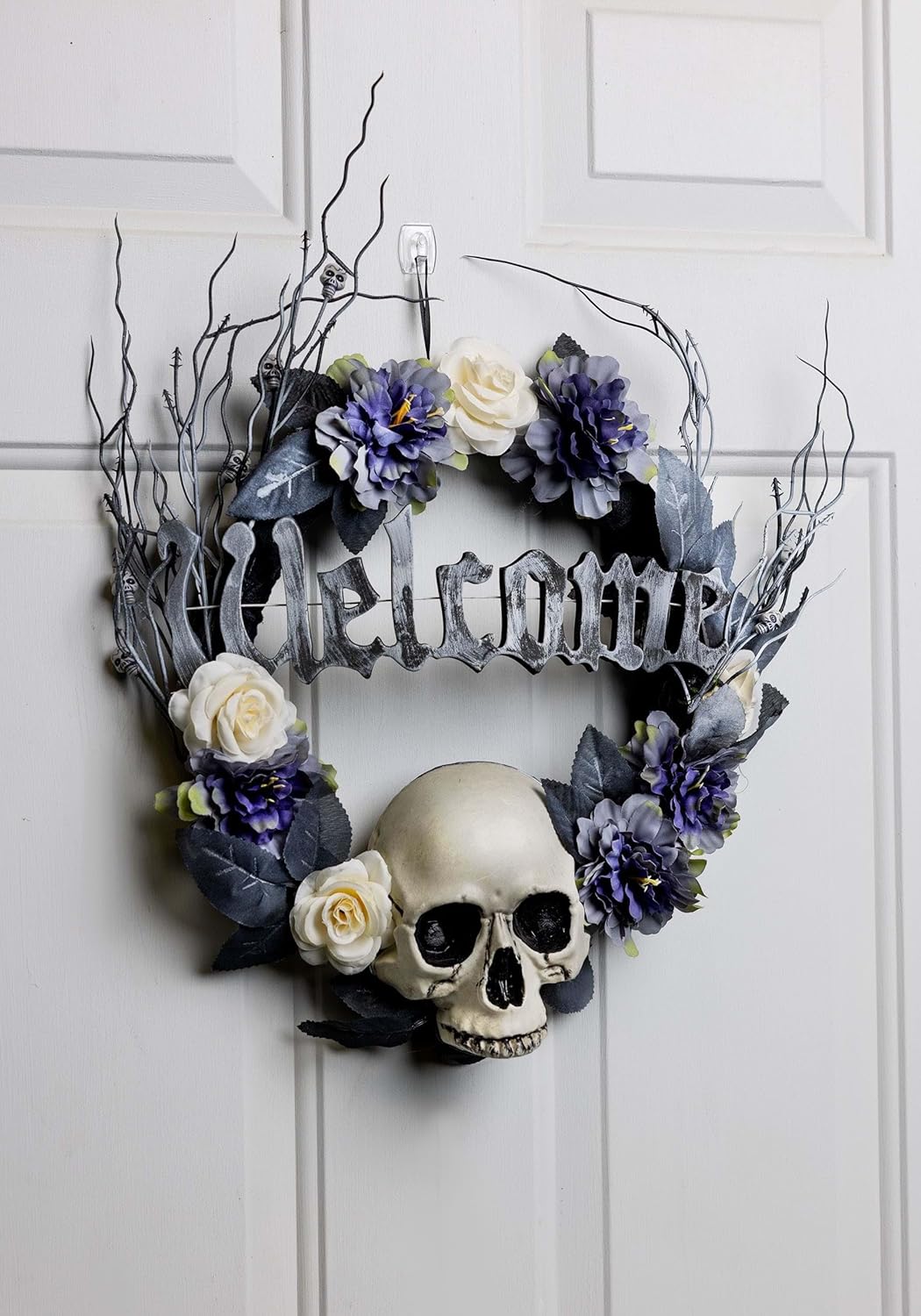 Fun Costumes Halloween Scary Death Skull Wreath with Flowers