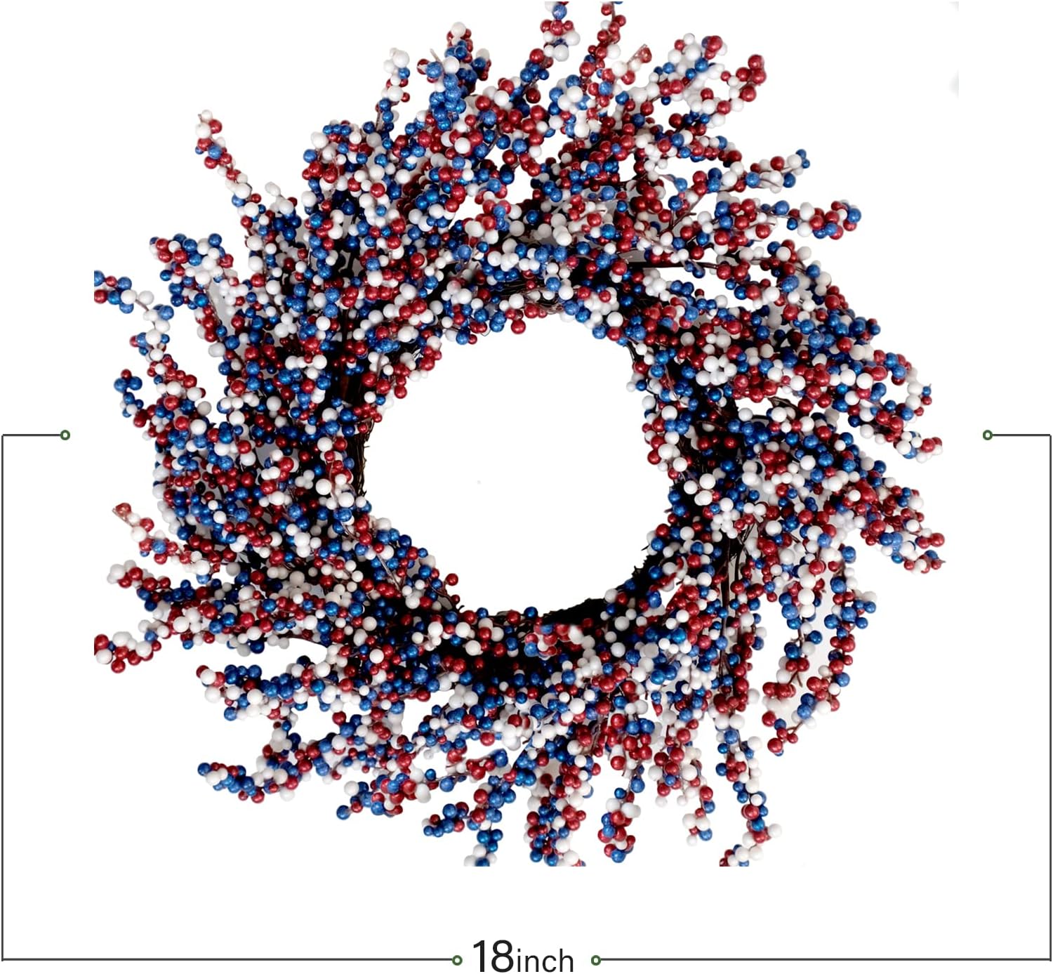 18 Inch Patriotic Red White Blue Berries Wreath