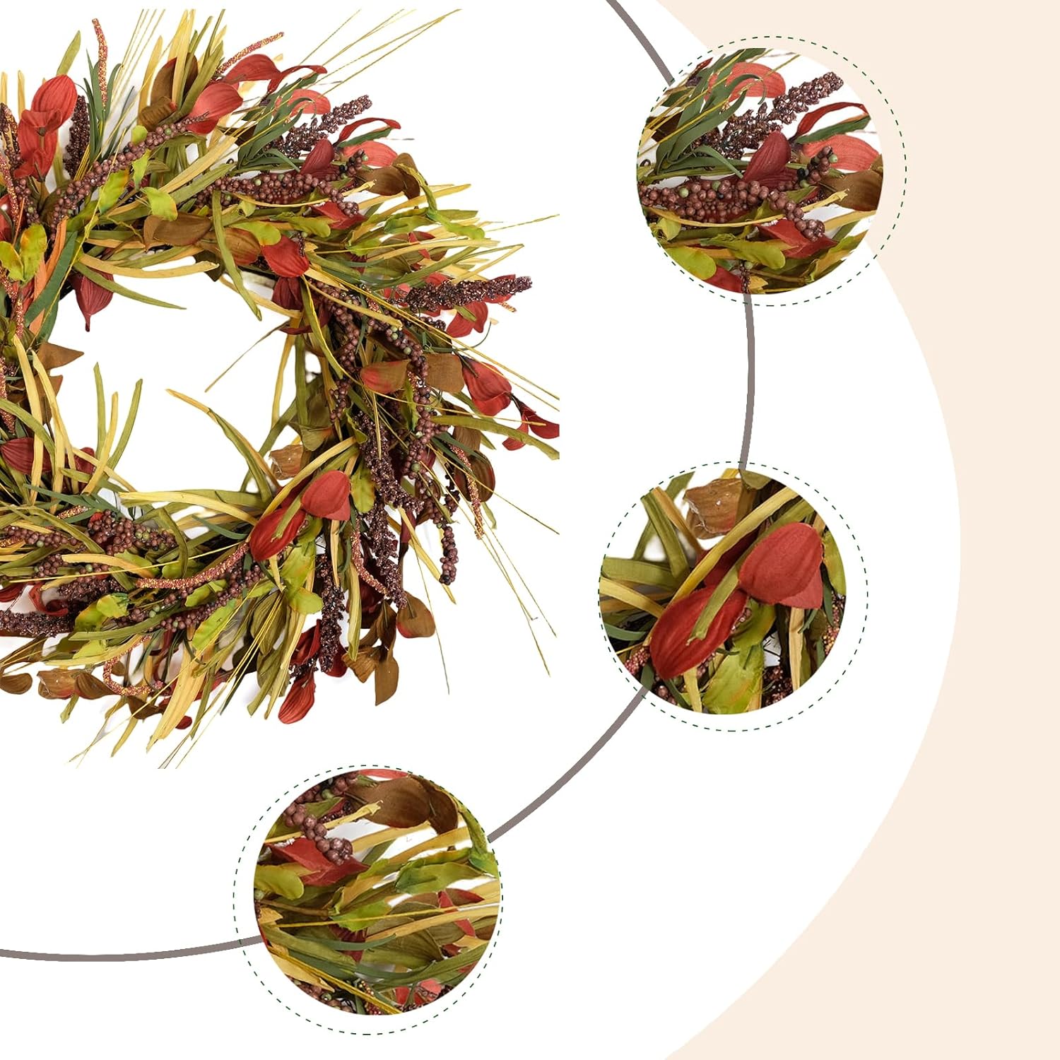 TEMPUS 20 Inch Autumn Red Leaf Wreath