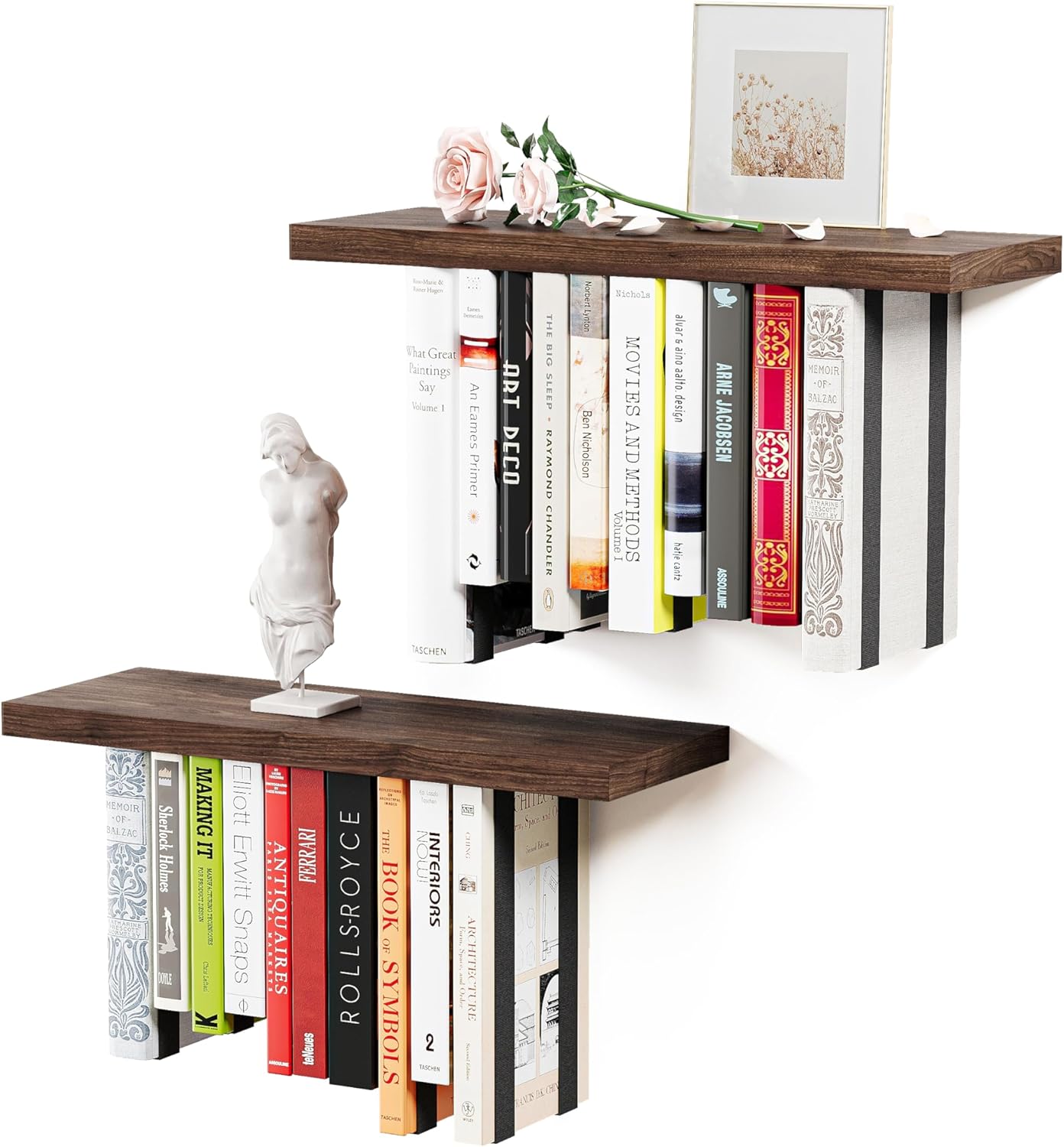BUTUNITA Floating Bookshelves Rustic Wood 2 Pack