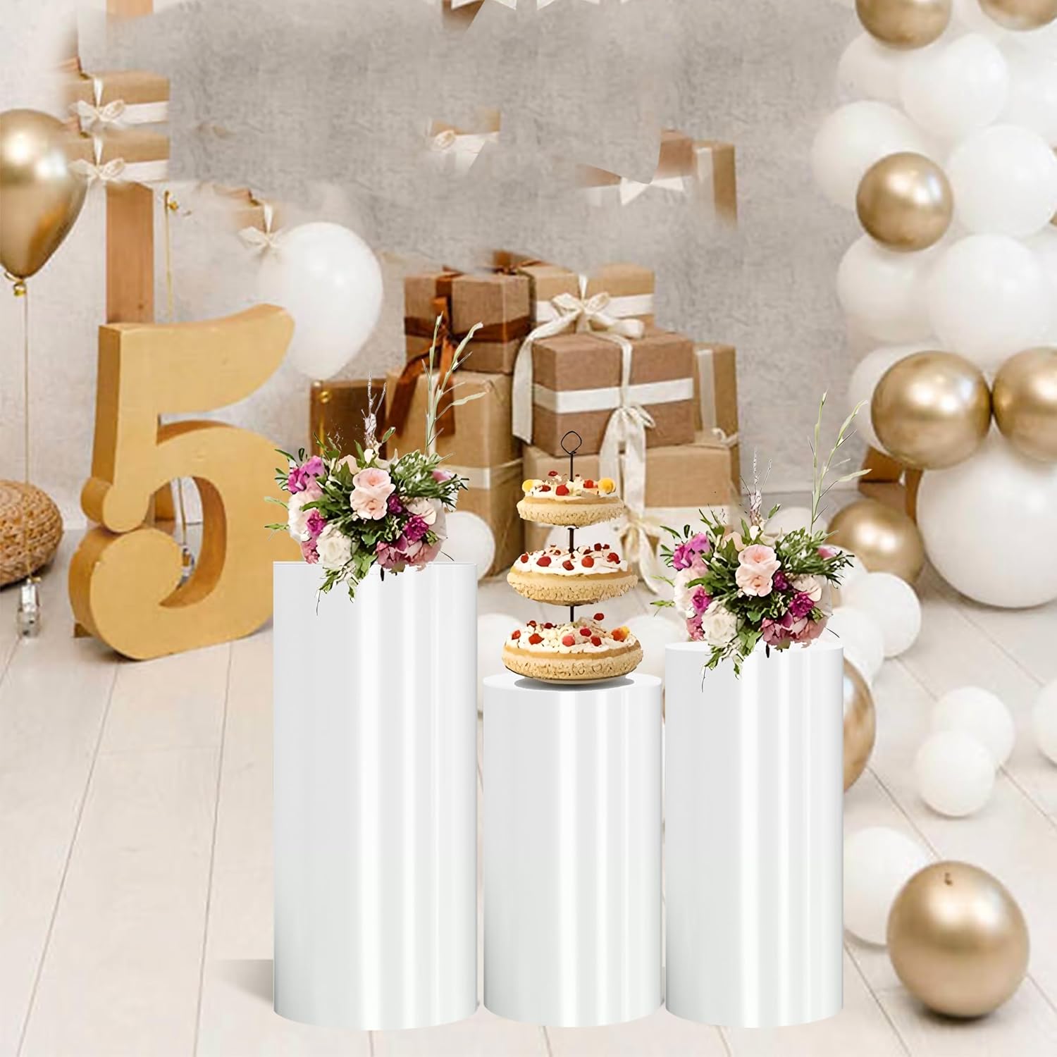 Autoneril 3PCS White PVC Cylinder Pedestal Stand
