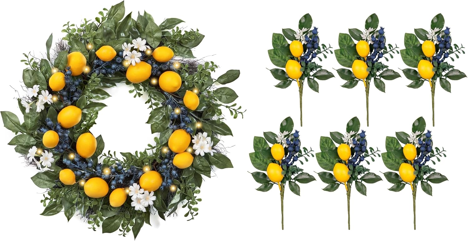 Valery Madelyn 24 Inch Summer Wreath with 6 Lemon Picks