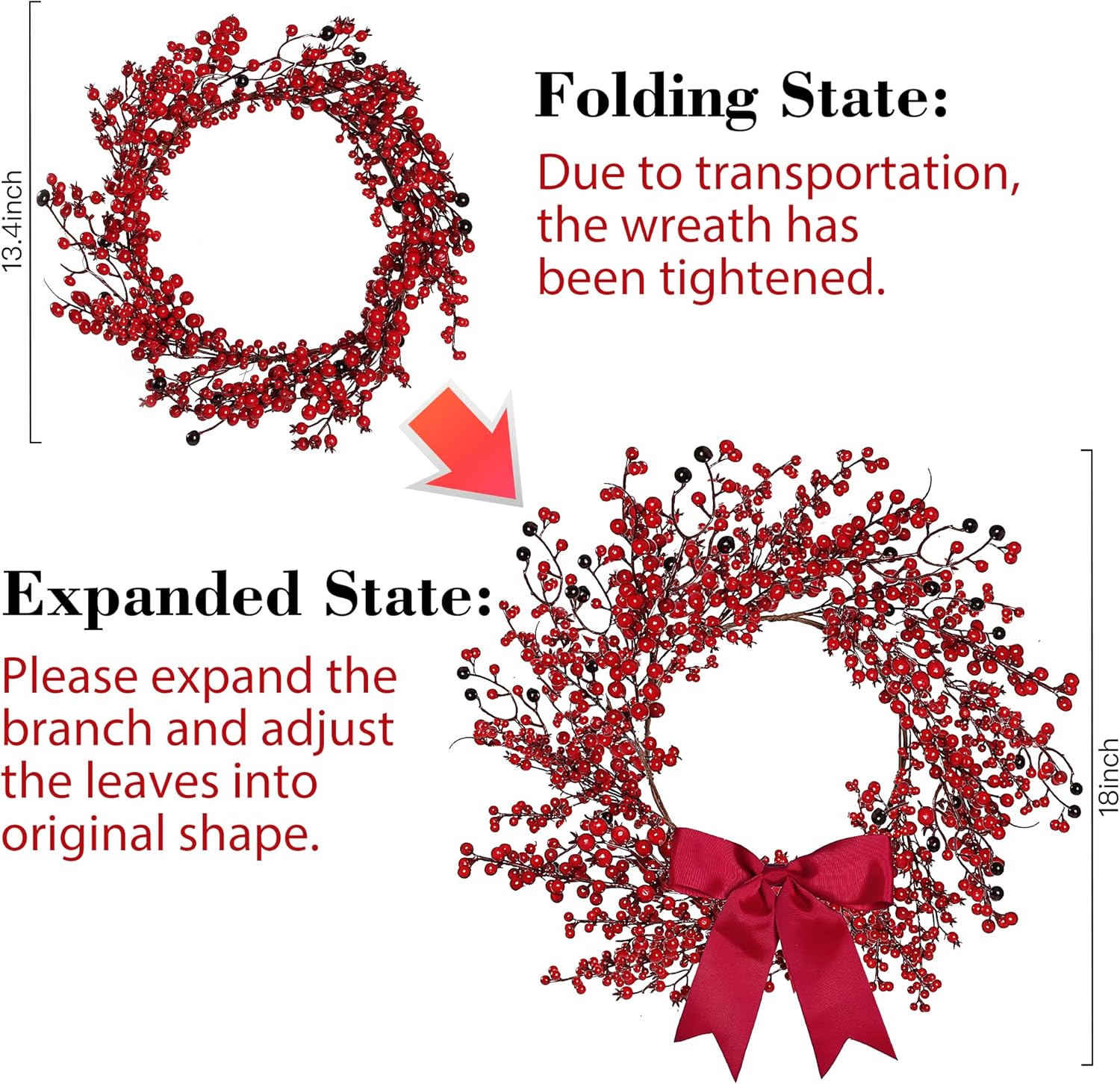 Sggvecsy 18 Inch Artificial Christmas Wreath with Bowknot
