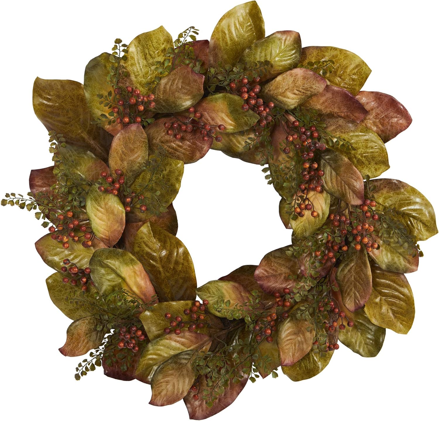 Nearly Natural 30in Fall Magnolia Leaf and Berries Wreath