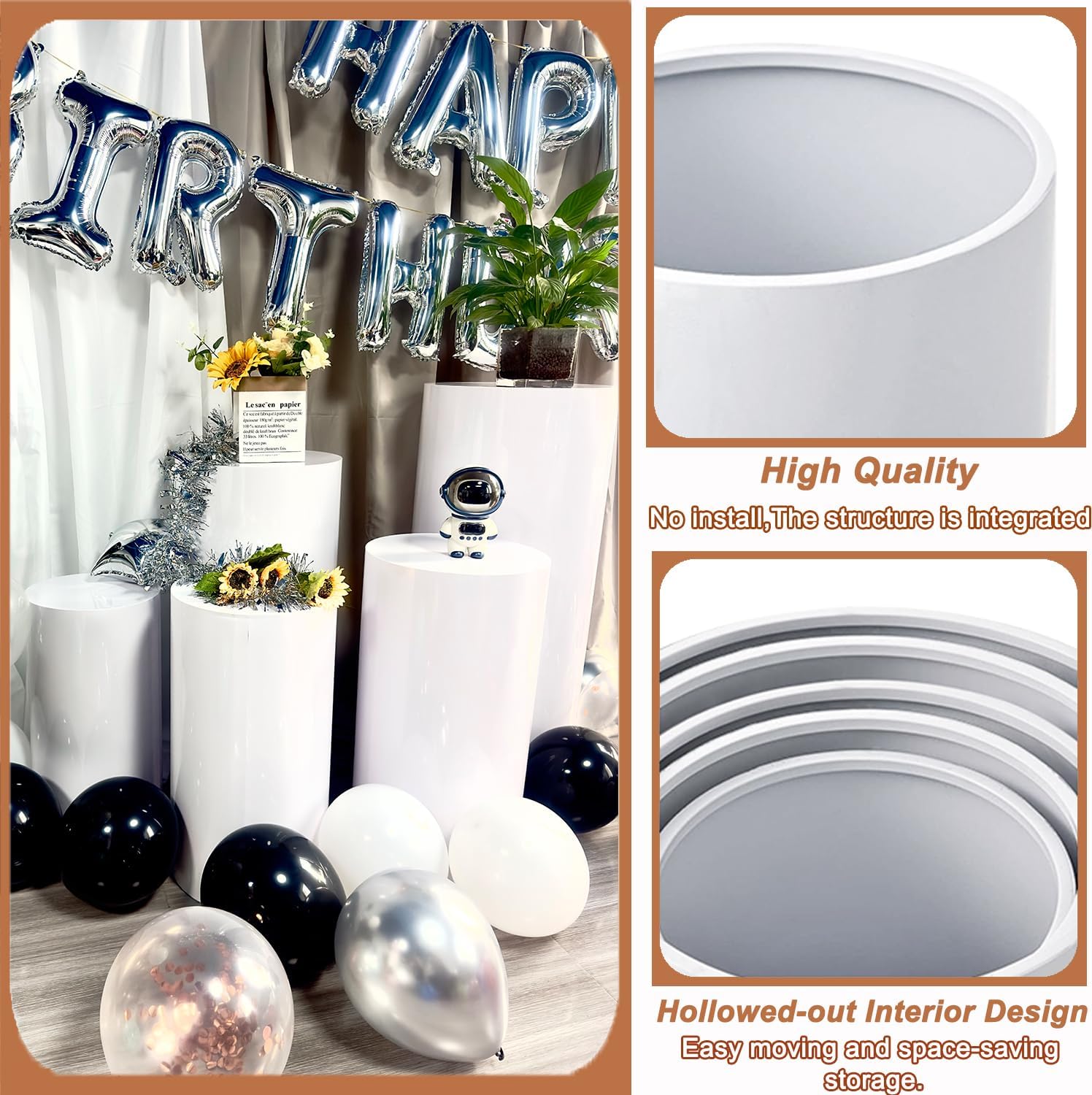 Hytesco Metal Display Pedestal Stand - 3PC White Round Cylinder Decor