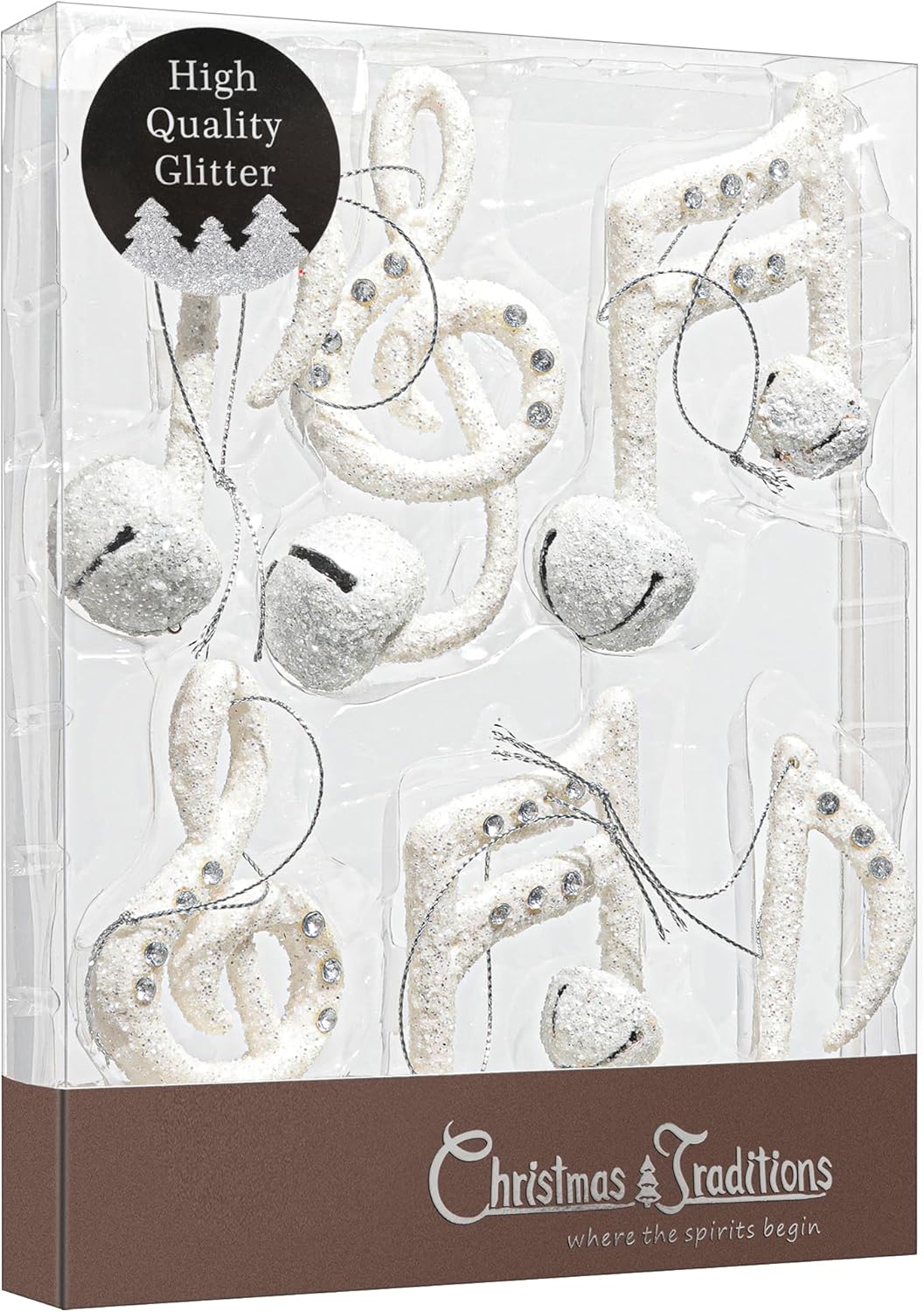 Christmas Traditions 4 Inch Glittered Musical Hanging Ornaments Set of 6