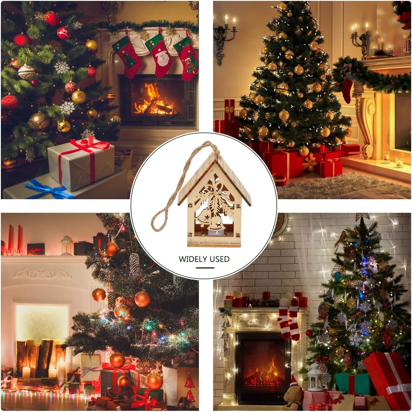 Uonlytech 2pcs Luminous Wooden Christmas Pendant for Home Decor