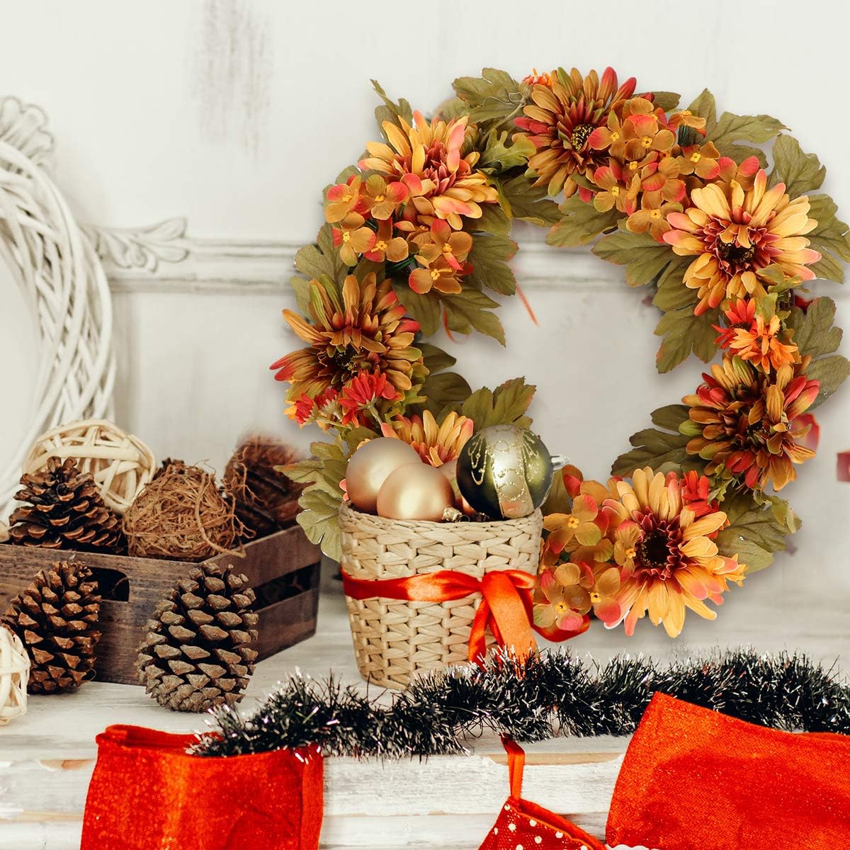 ABOOFAN Artificial Hydrangea Wreath for Halloween and Thanksgiving