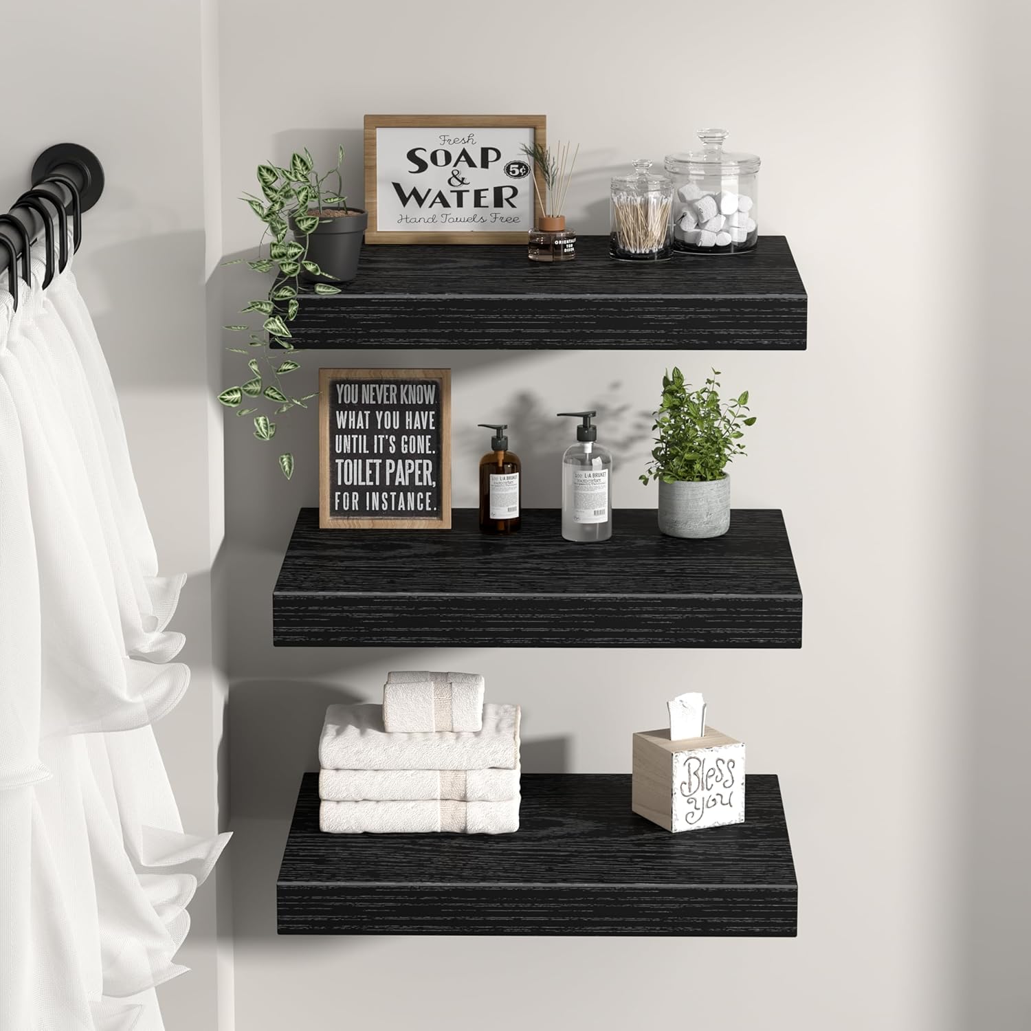 QEEIG 12 Inch Deep Floating Shelves Set of 3 Black
