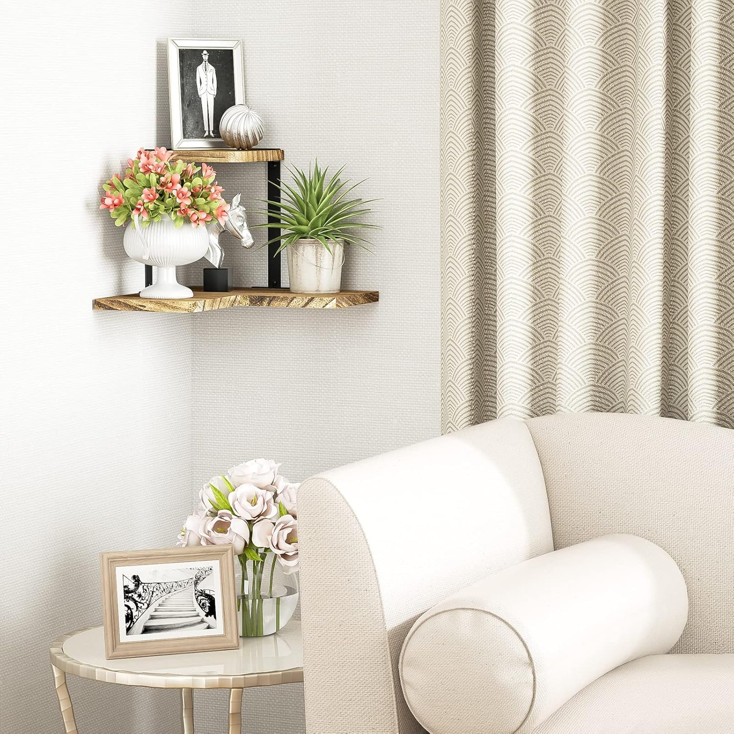 SRIWATANA Rustic Corner Shelf 2-Tier Wood Wall Mount