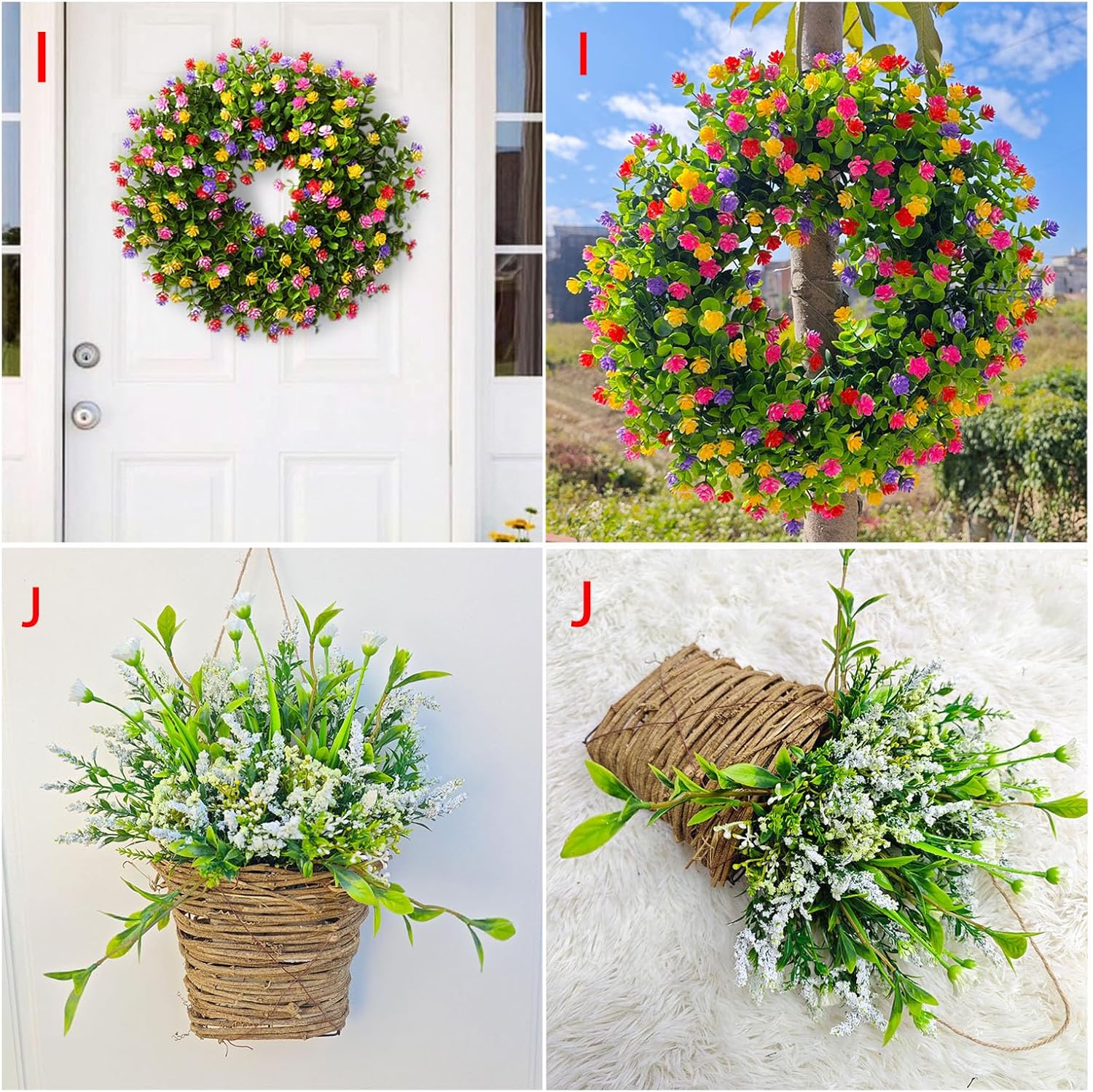 Cream Hydrangea Door Hanger Basket Wreath