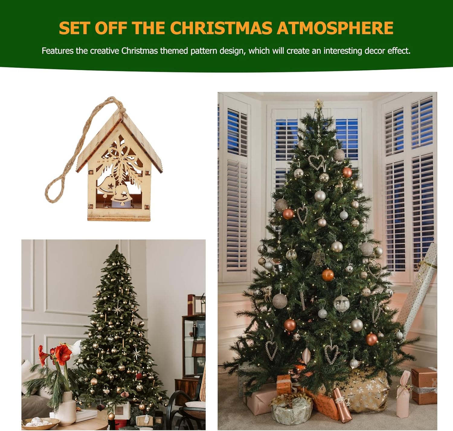 Uonlytech 2pcs Luminous Wooden Christmas Pendant for Home Decor