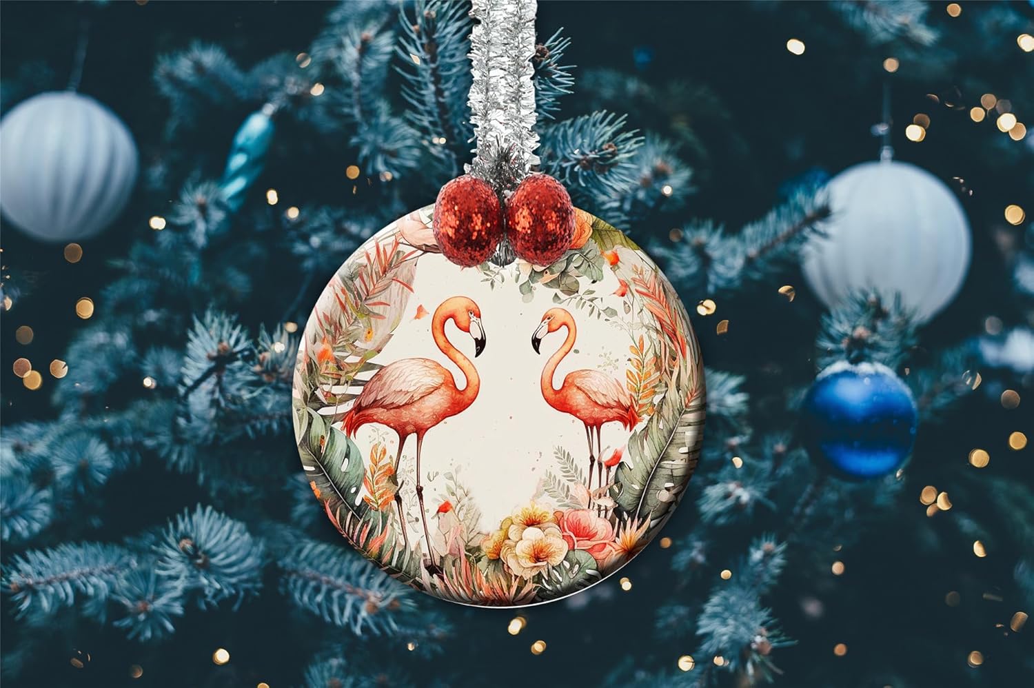 Ceramic Flamingos Christmas Wreath Ornament Decorations