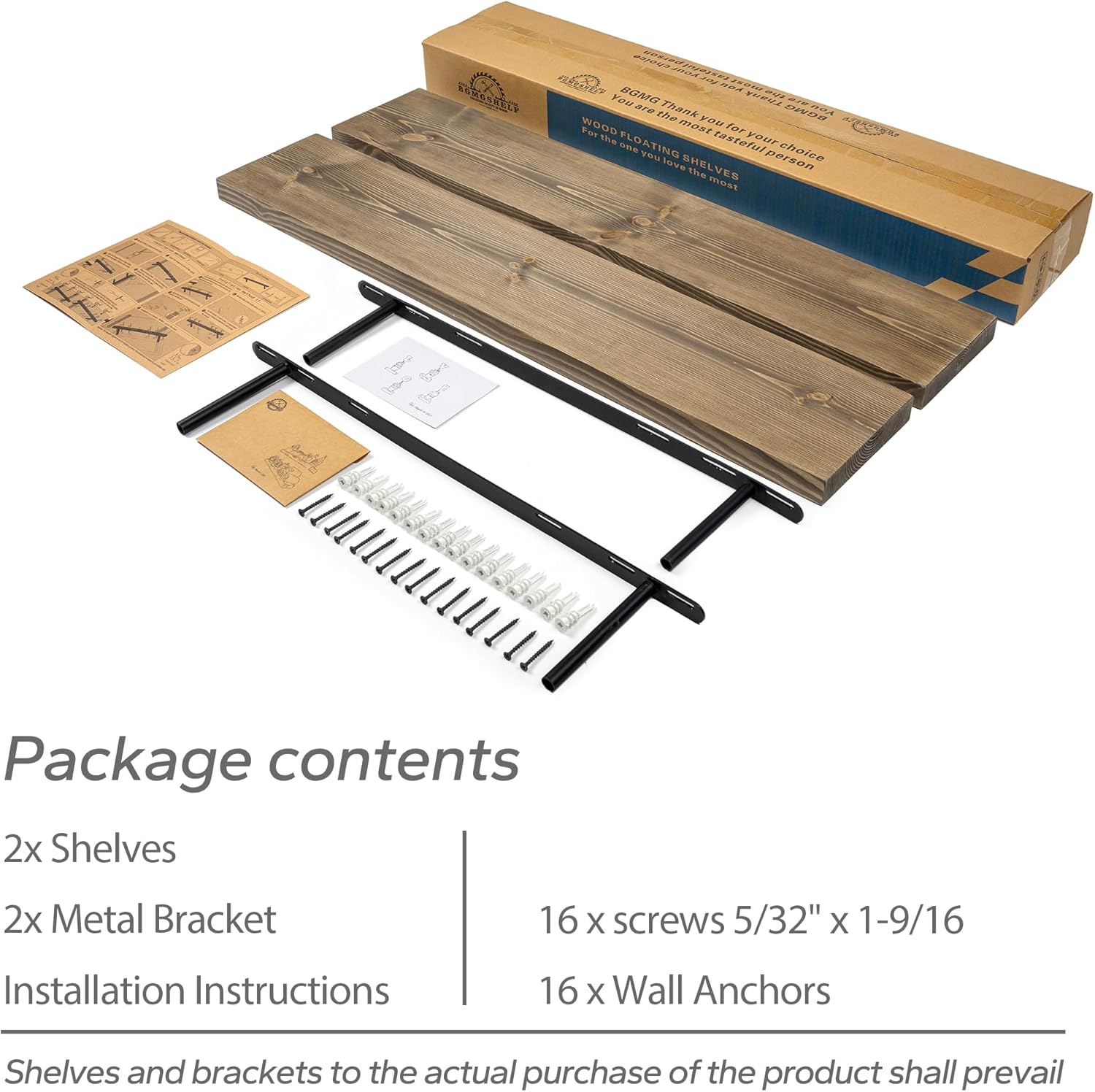 BGMG 36 Inch Floating Shelves Set of 2 Walnut
