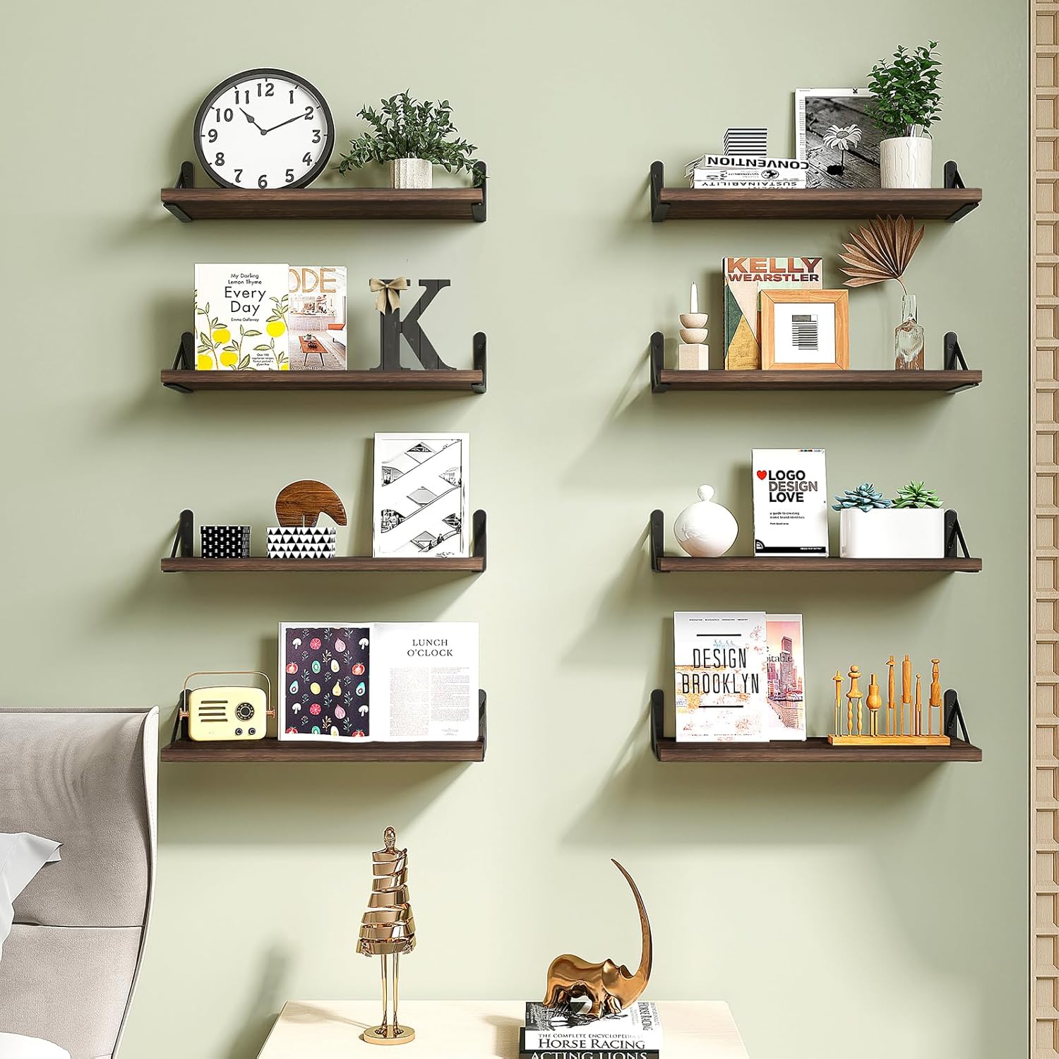 Fixwal Floating Shelves Set of 8 Rustic Wood Wall Shelves