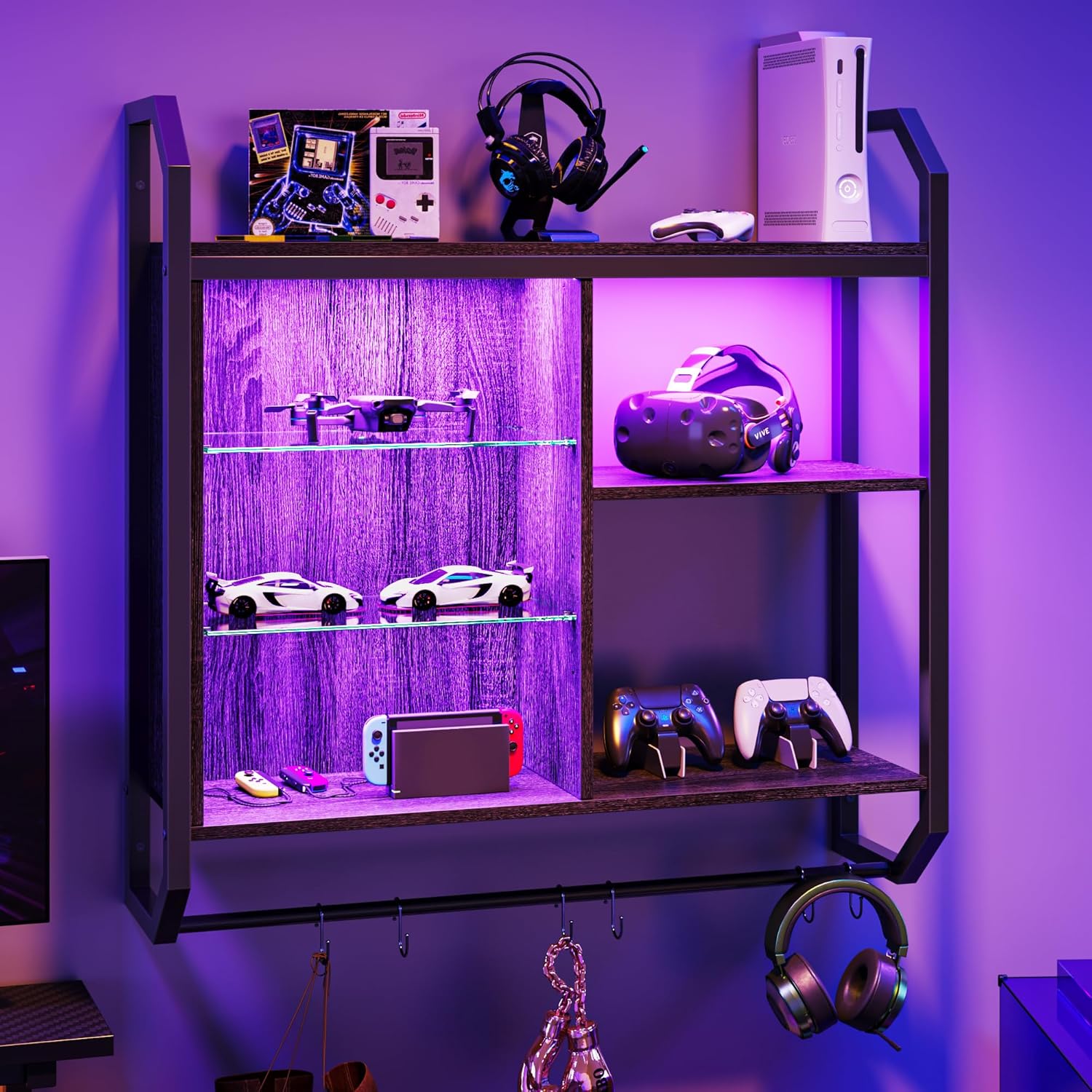 Bestier Gaming Floating Shelves with LED Lights